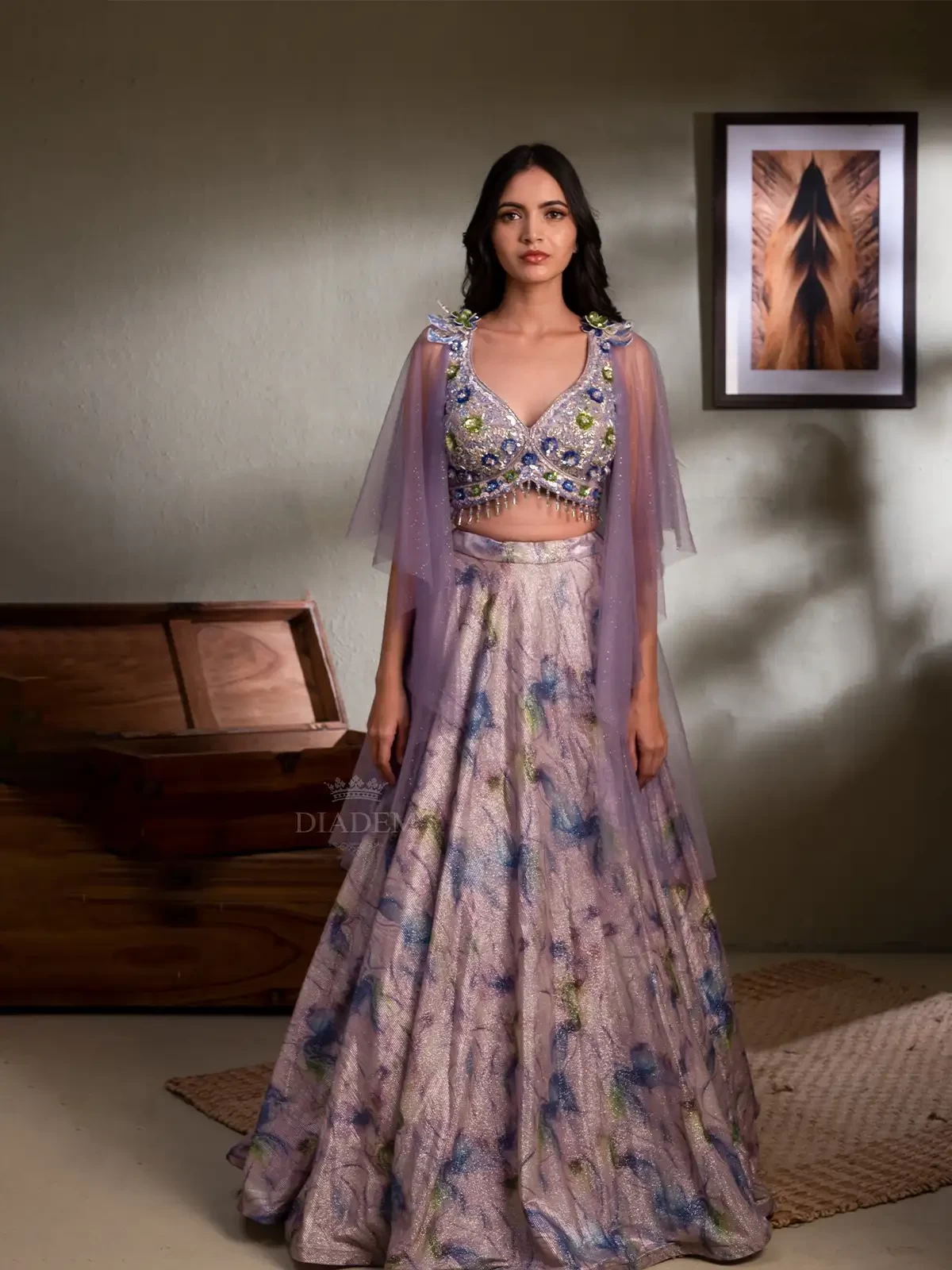 Lavender Shimmer Lehenga Embellished With Sequins And Beads