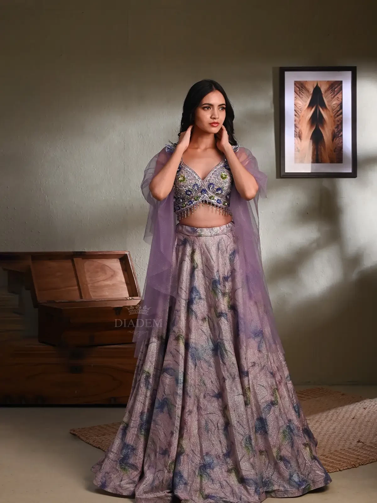 Lavender Shimmer Lehenga Embellished With Sequins And Beads