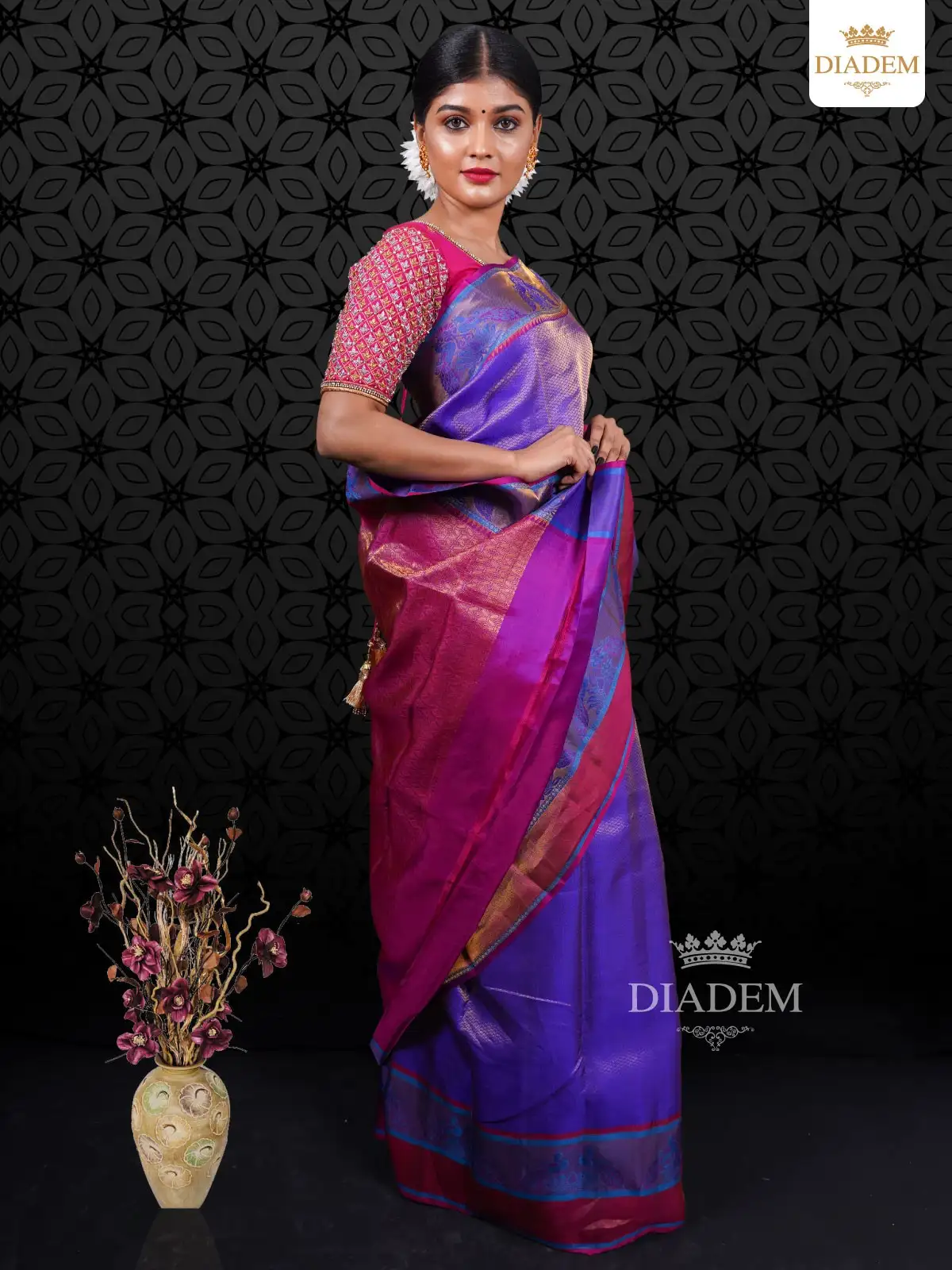 Purple Pure Kanchipuram Korvai Silk Saree With Brocade On The Body And Peacock Motifs Zari Border
