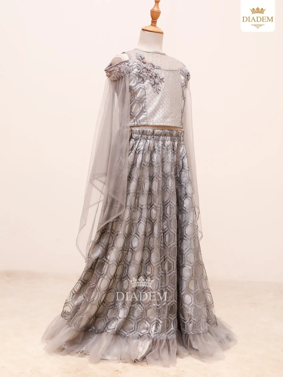 Light Grey Lehenga Enhanced In Sequins And Stones With Dupatta