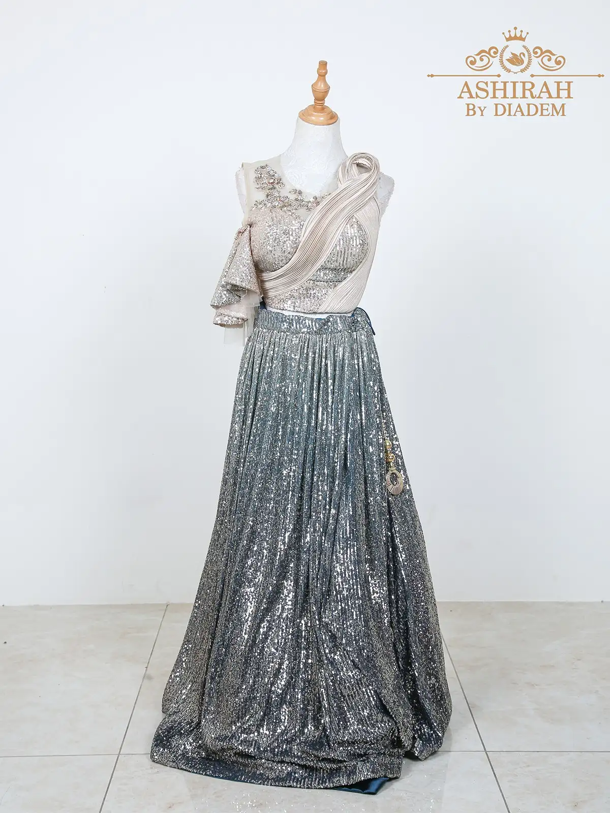 Lehenga and Ruffled Top Embellished with Sequins and Beads