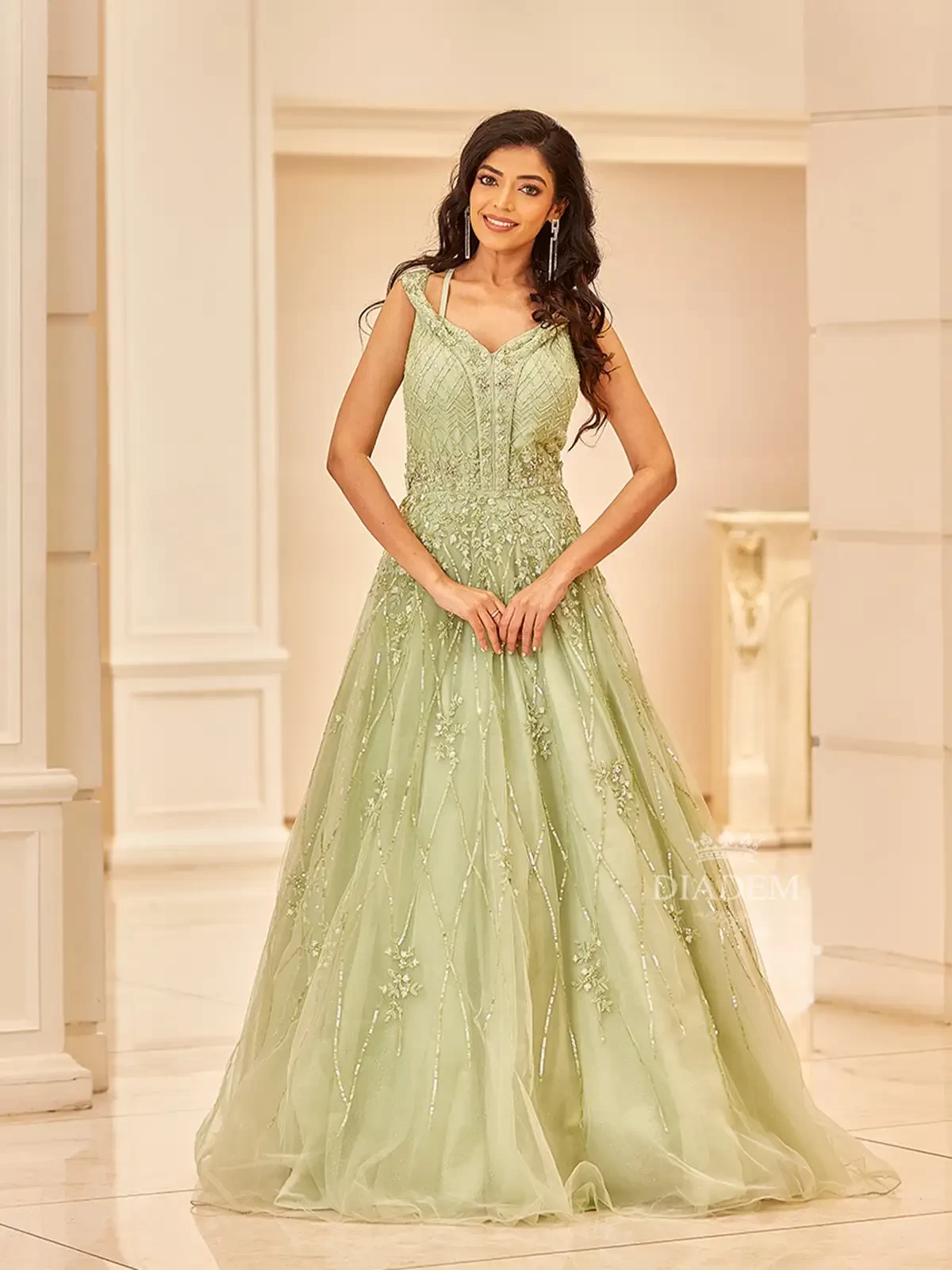 Pista Green Colour Satin Gown (Ready To Wear) US Online Shopping | Gown  party wear, Reception gown for bride, Gowns