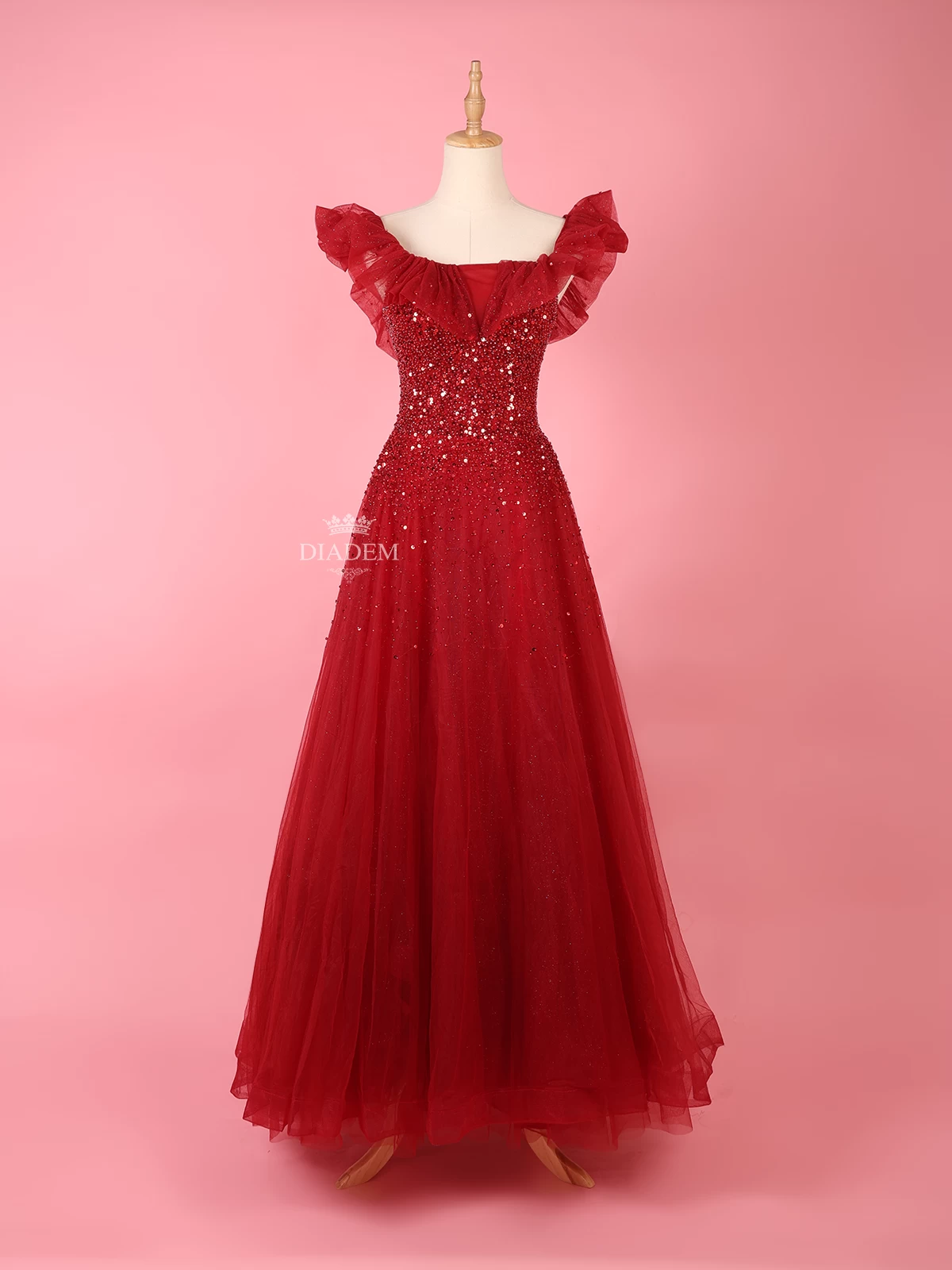 Buy Plum Red Shimmery A-Line Gown Online @Mohey - Indo Western for Women
