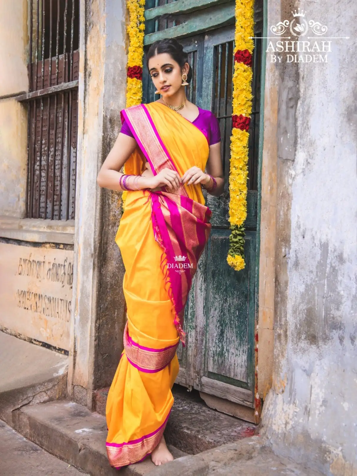 Yellow Nine Yards Pure Kanchipuram Korvai Silk Saree With Zari Border