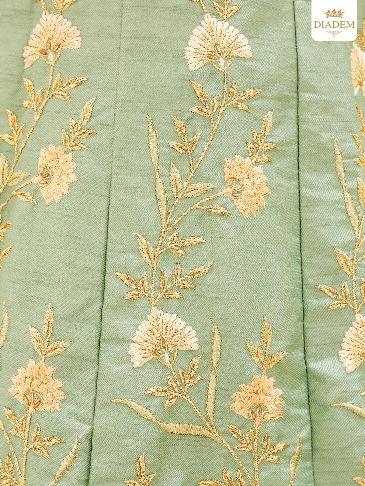 Light Green Raw Silk Semi Stitched Embroidered Lehenga With Dupatta