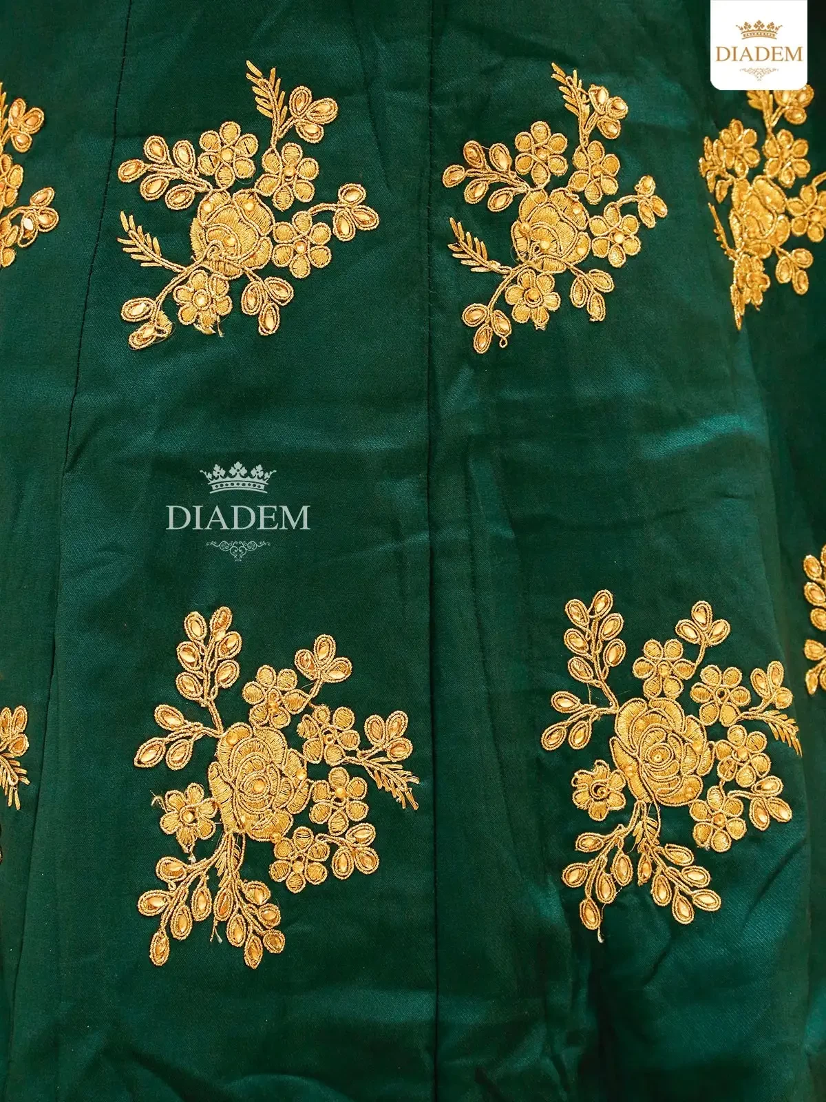 Dark Green Raw Silk Semi Stitched Embroidered Lehenga With Dupatta