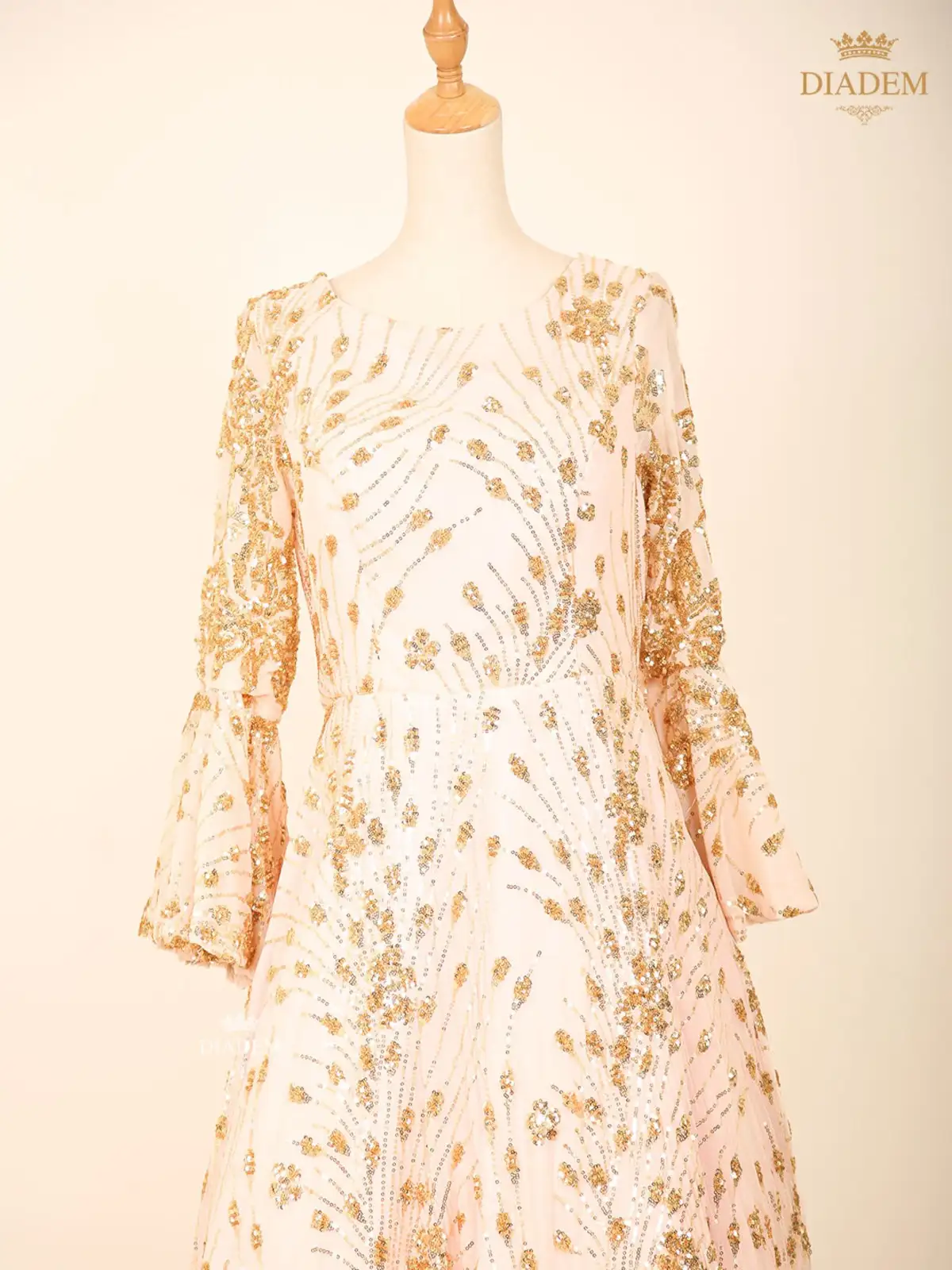 Light Beige Gown Embellished With Floral Sequins