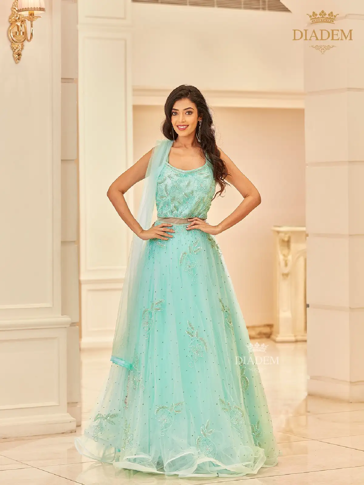 Saahmriga Green Color Embroidered Faux Georgette Semi Stitched Gown with  Jacket - Saahmriga - 3703844