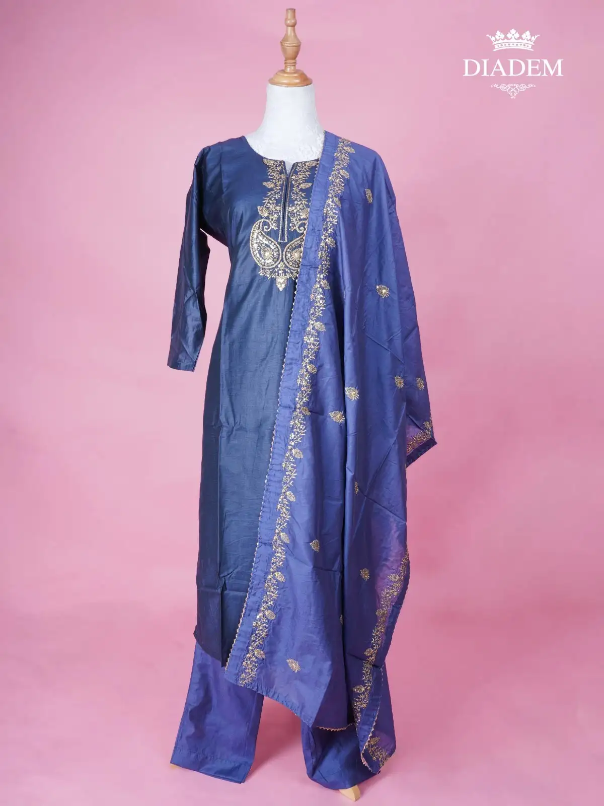 Indigo Blue Zari work Straight cut Salwar Suit