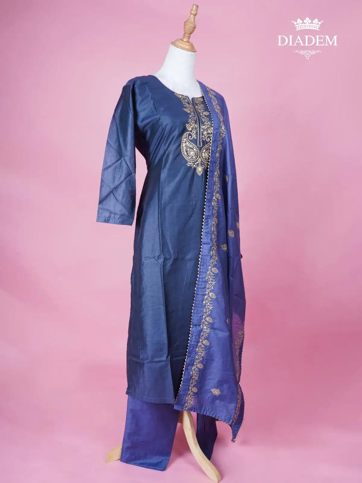 Indigo Blue Zari Work Straight Cut Salwar Suit