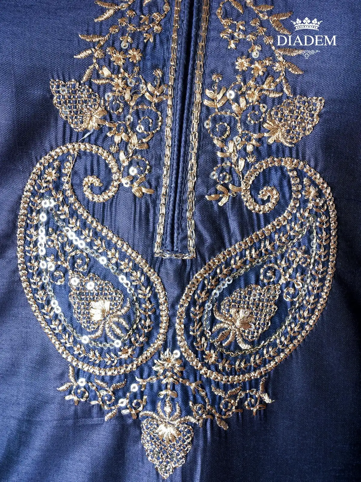 Indigo Blue Zari Work Straight Cut Salwar Suit