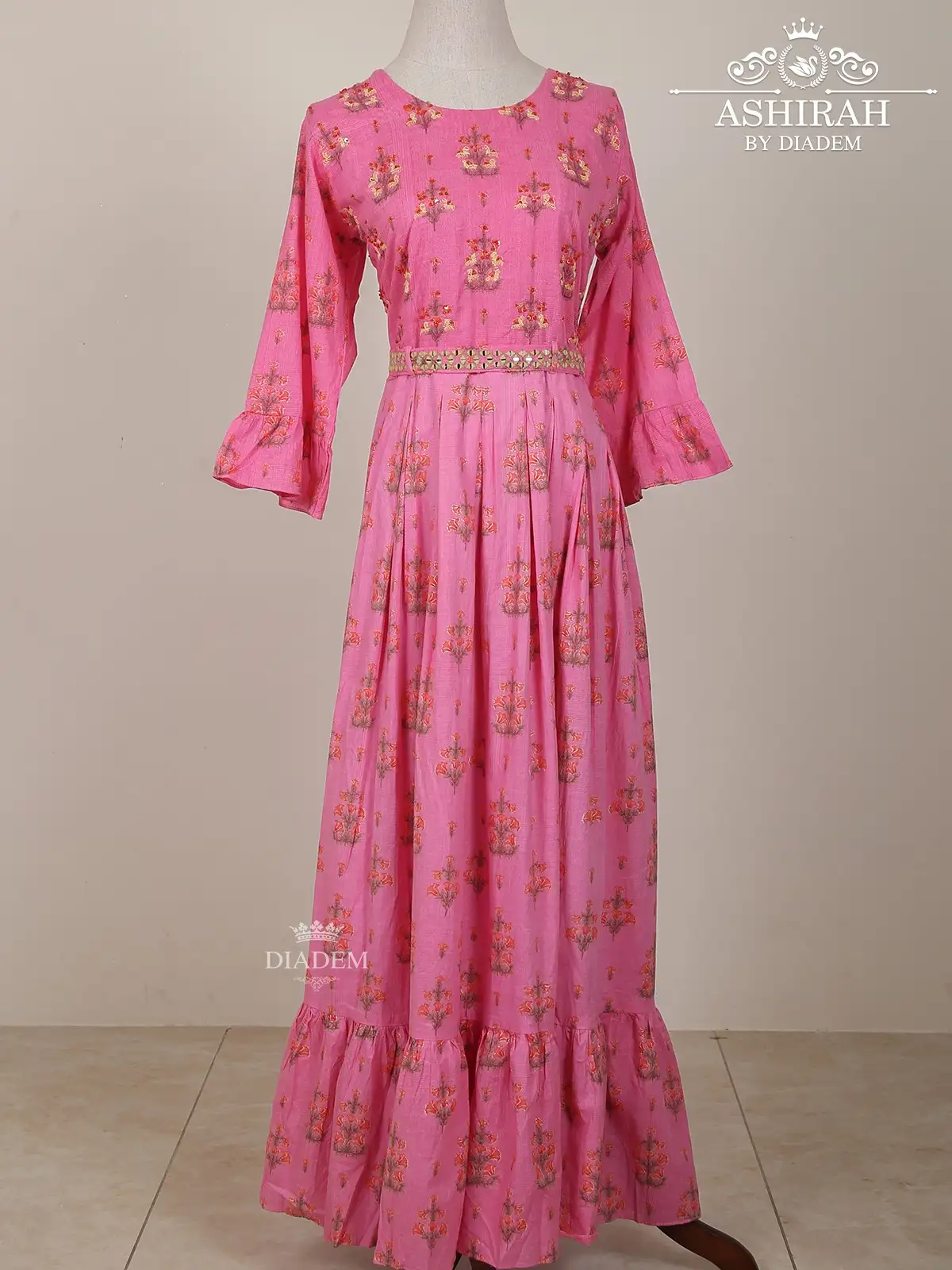 Pink Long Kurti Adorned With Floral Prints