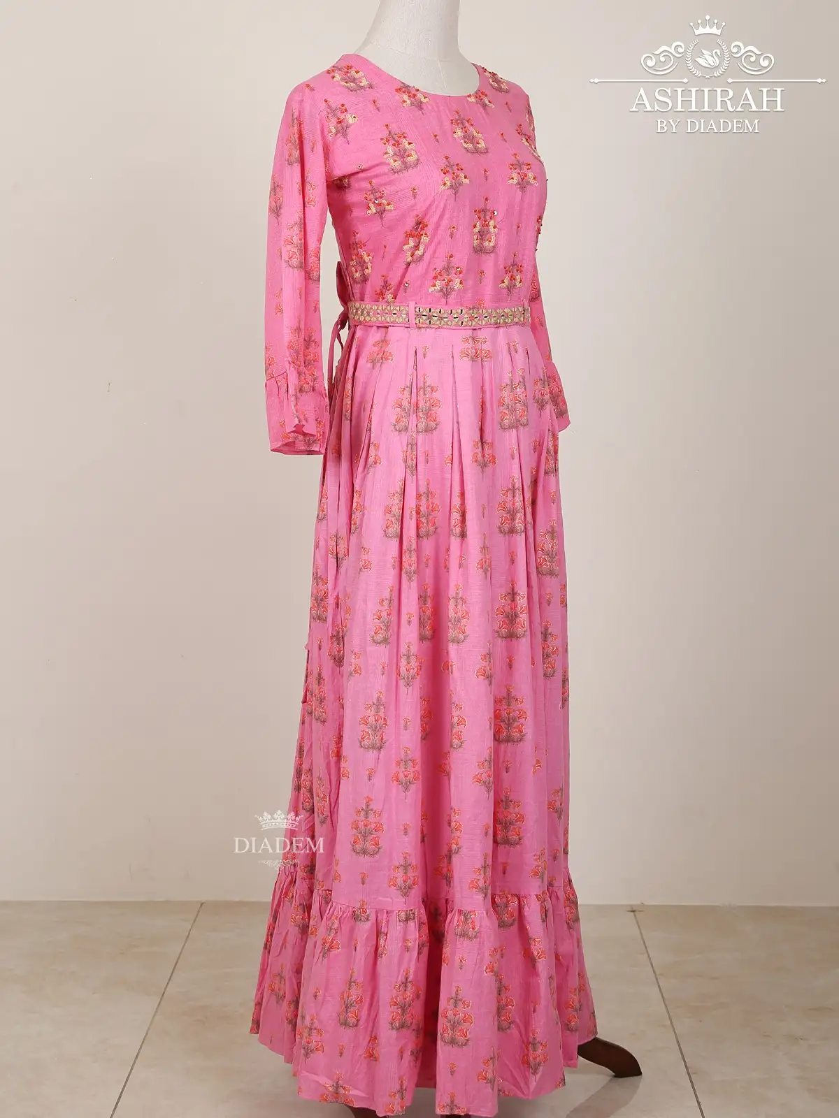 Pink Long Kurti Adorned With Floral Prints