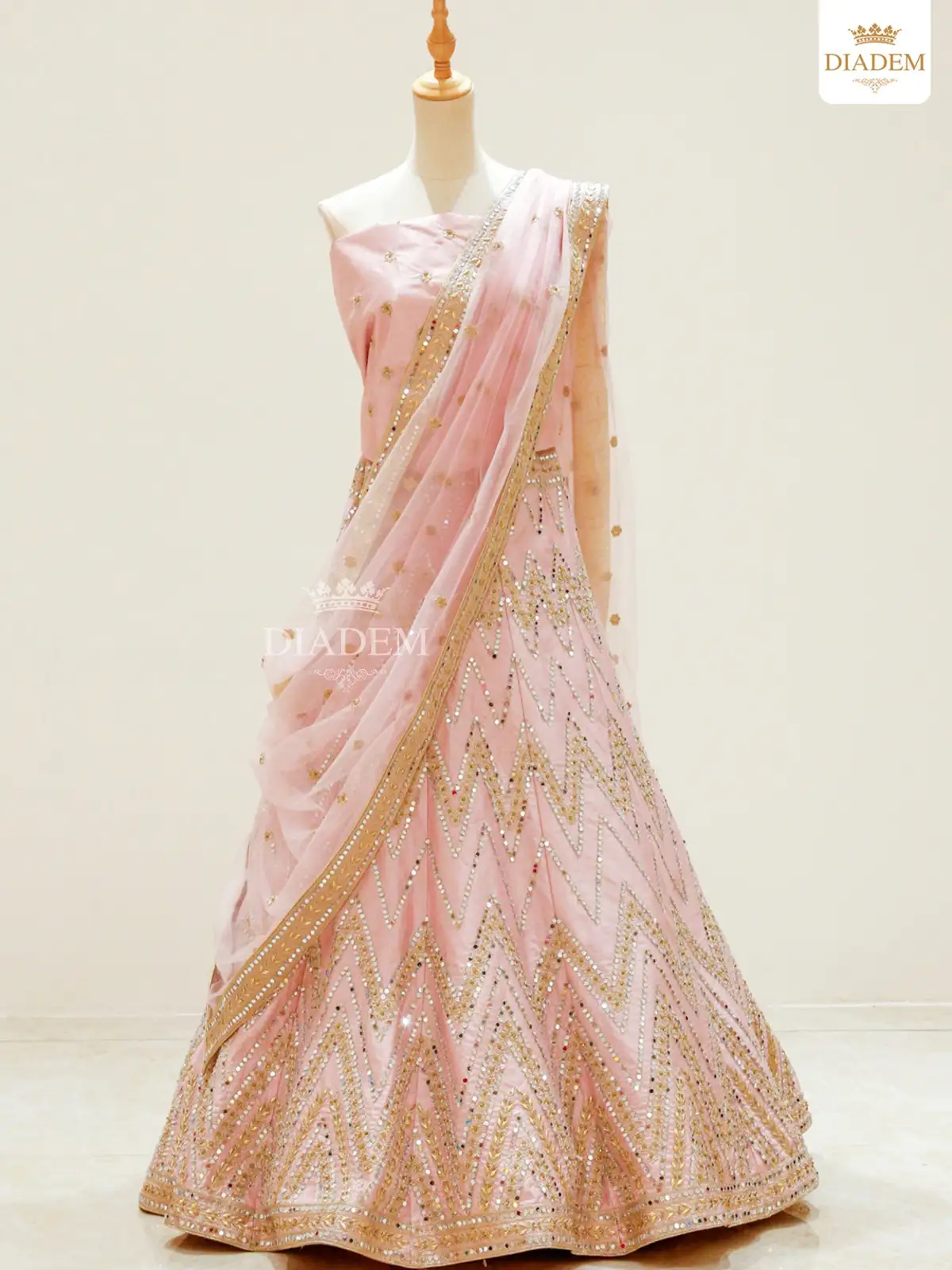 Light Pink Raw Silk Semi Stitched Embroidered Lehenga With Dupatta