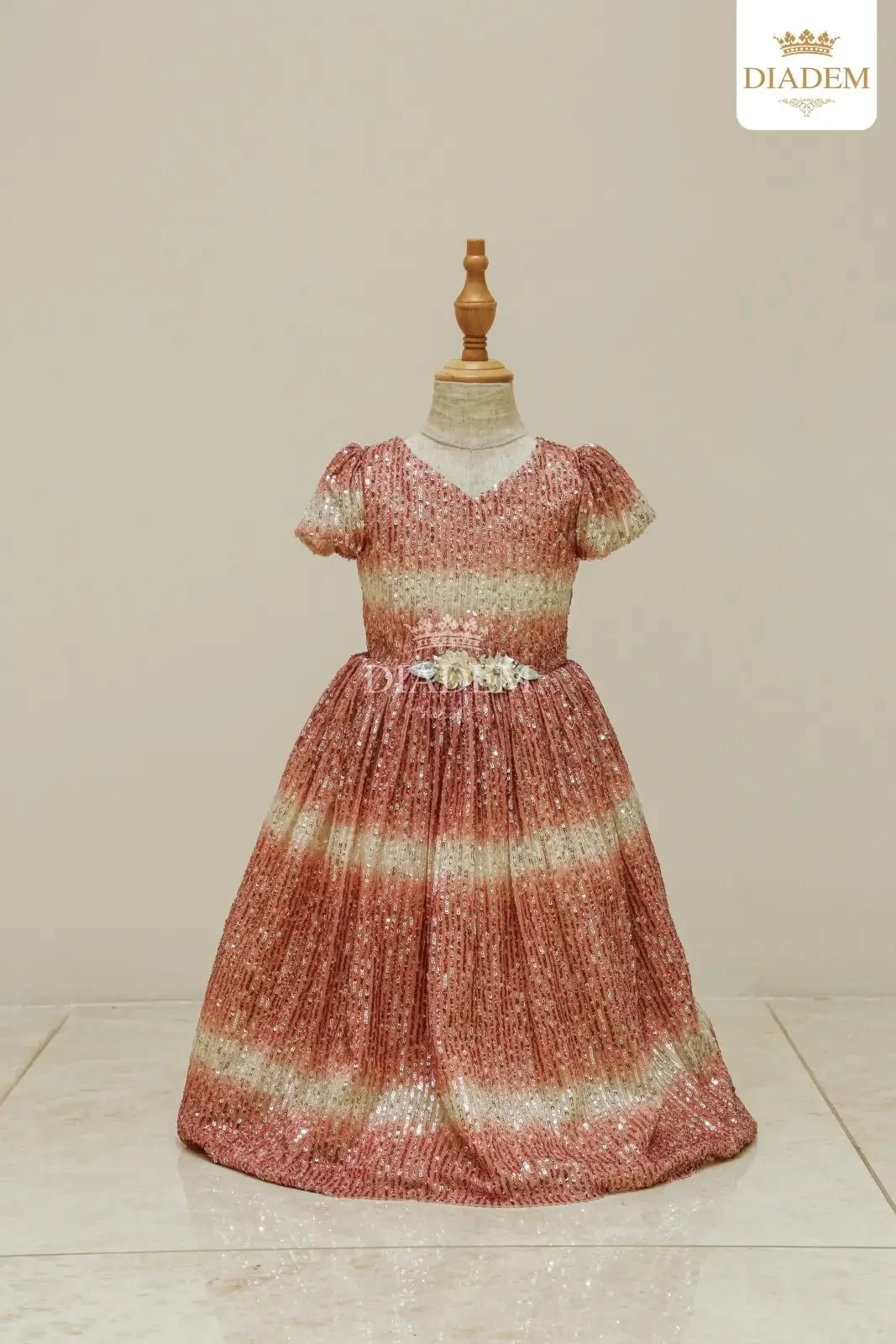 Peach Gown Adorned In  Full Sequins