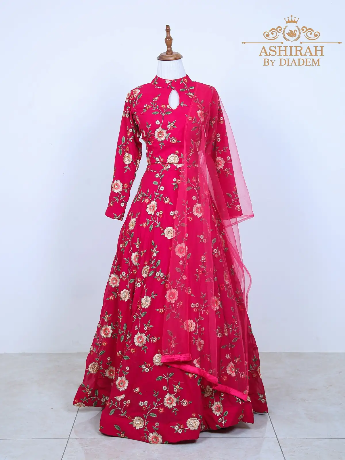 Indo Western Lehenga Adorned with Floral Thread Embroideries and Dupatta