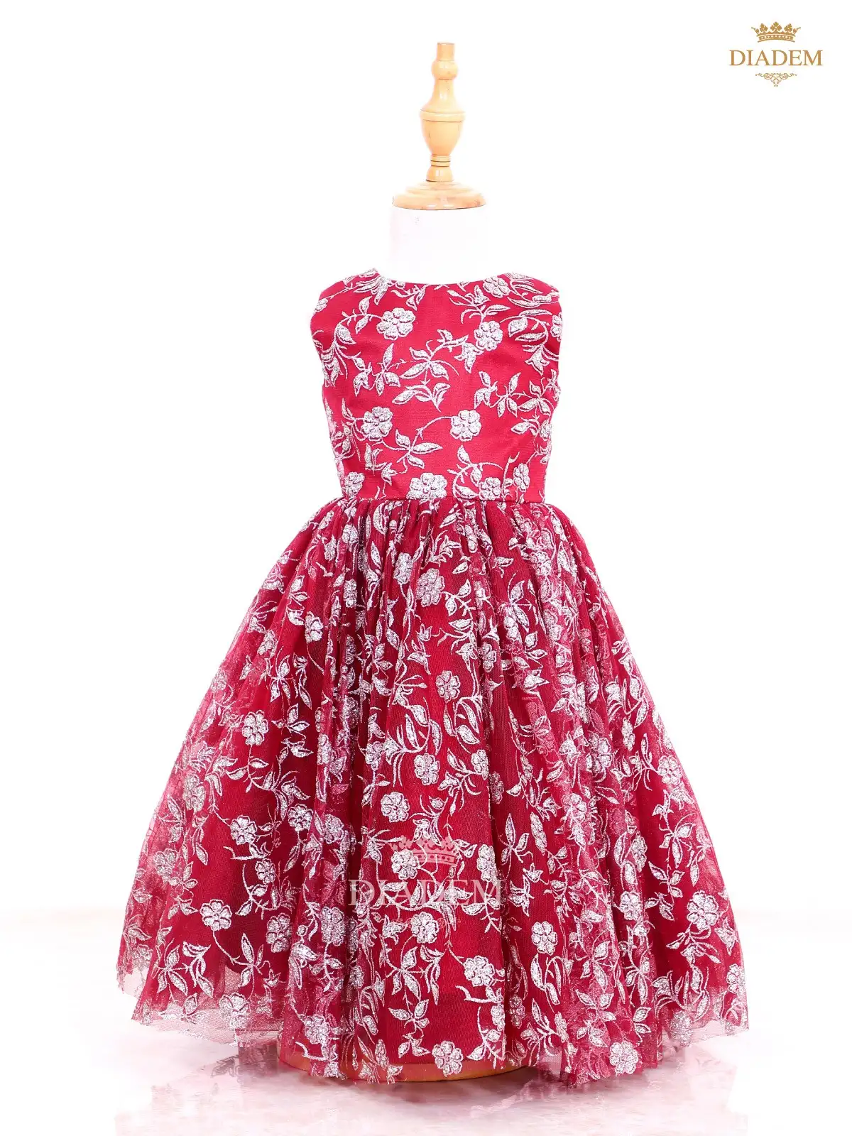 Maroon Ball Gown Adorned In Pasting Flower Design