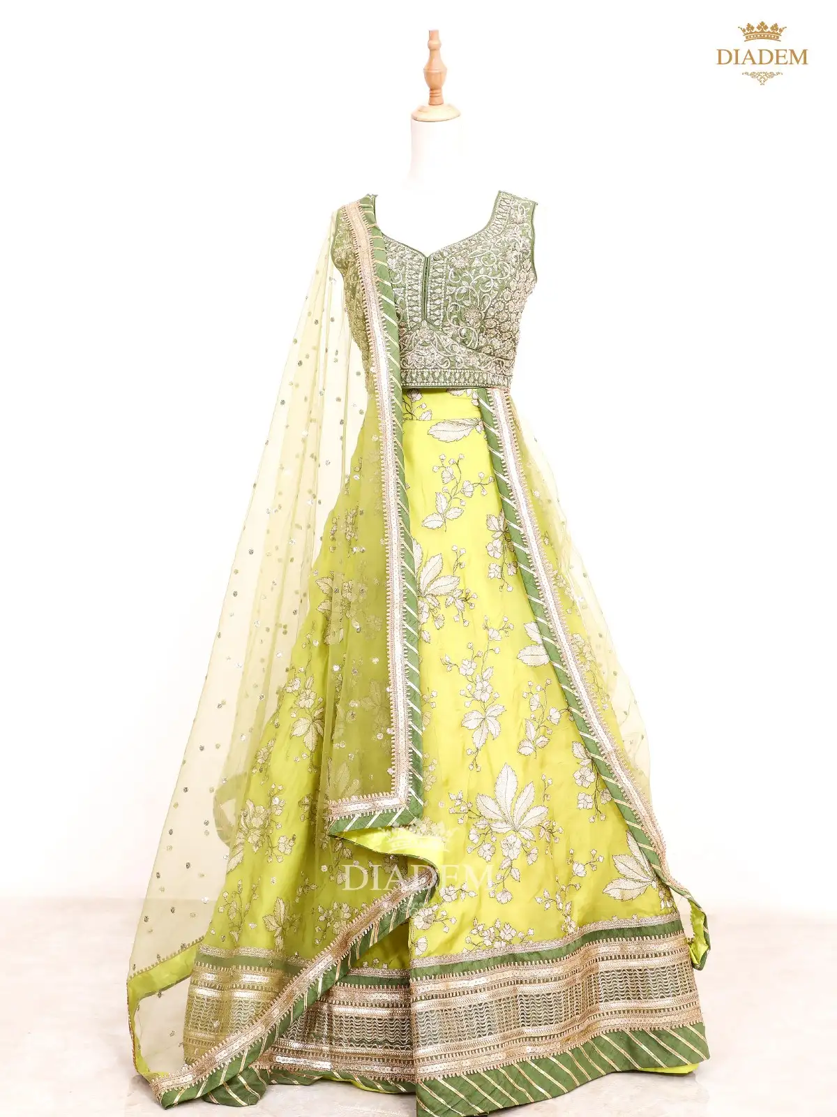 Floral Thread Work and Zari Bottom Lehenga with Blouse and Dupatta