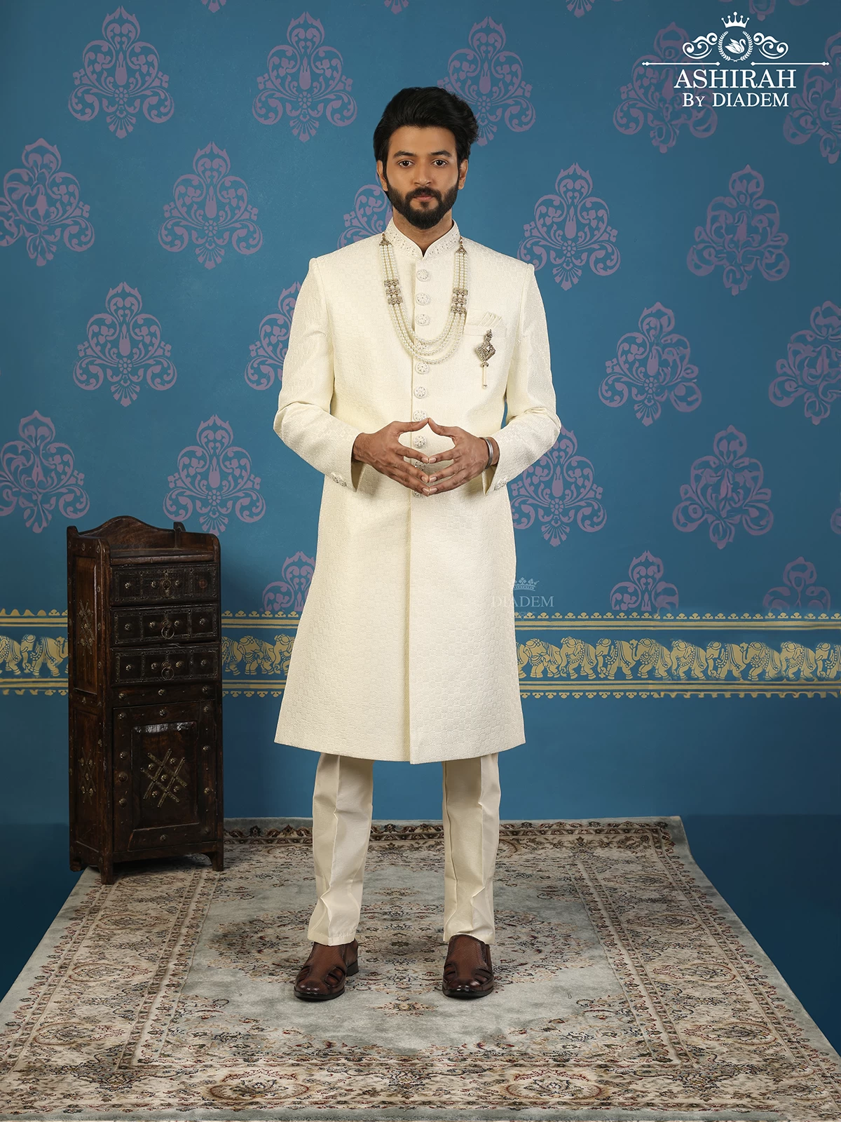 Shop Blue Art Silk Achkan Sherwani Suit Wedding Wear Online at Best Price |  Cbazaar