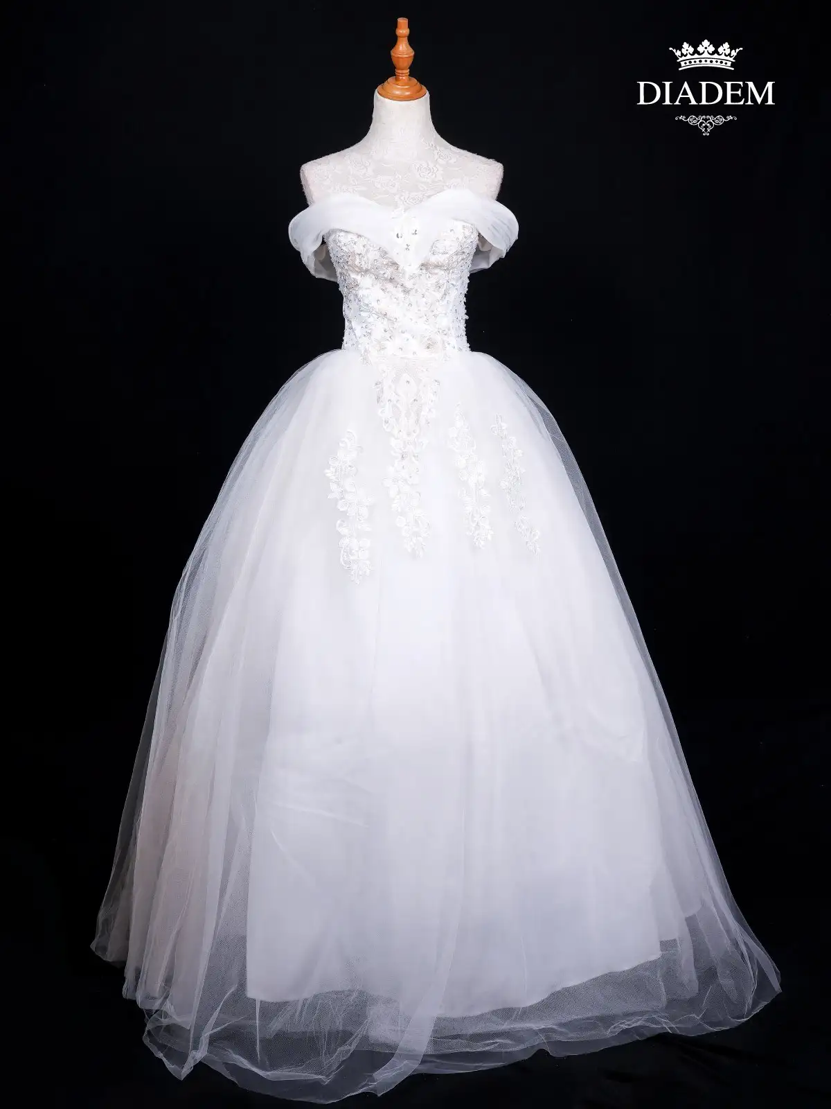 White Color With Ivory Color Lace And Bead Work Ball Gown