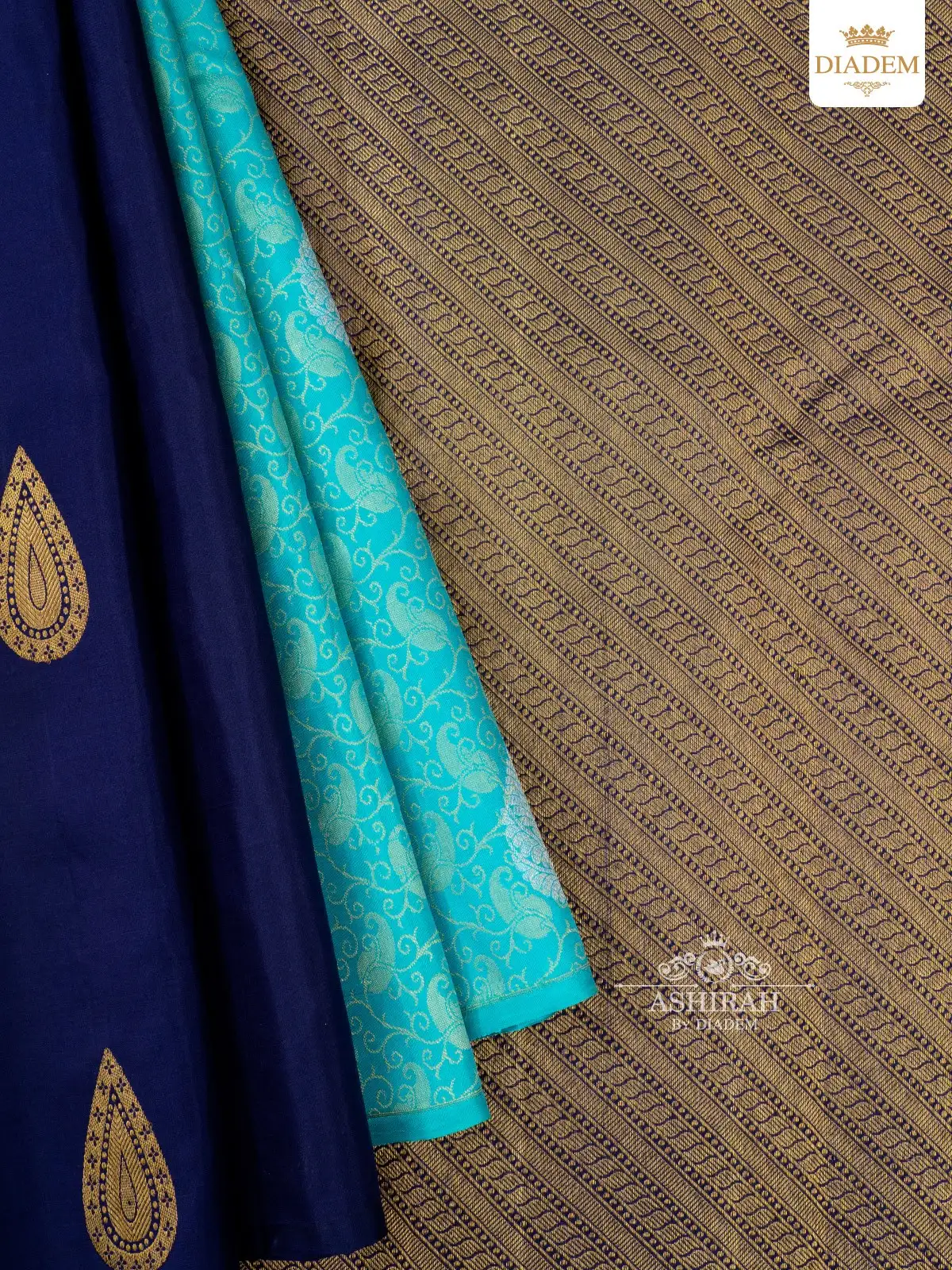Sky Blue Pure Kanchipuram Silk Saree with Brocade on the body and Without Border