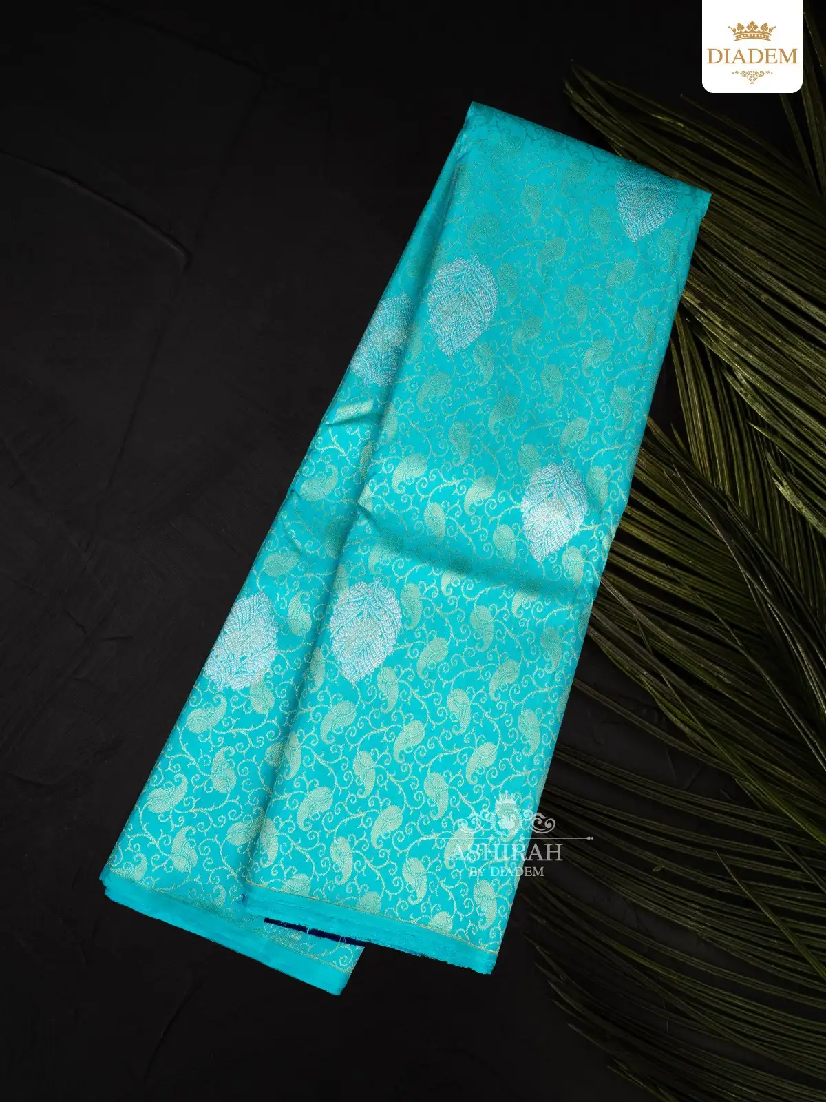 Sky Blue Pure Kanchipuram Silk Saree With Brocade On The Body And Without Border
