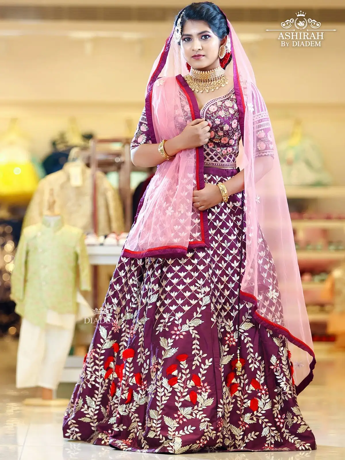 Lehenga Adorned with Gota Pati work and Embroidered Top along with Dupatta
