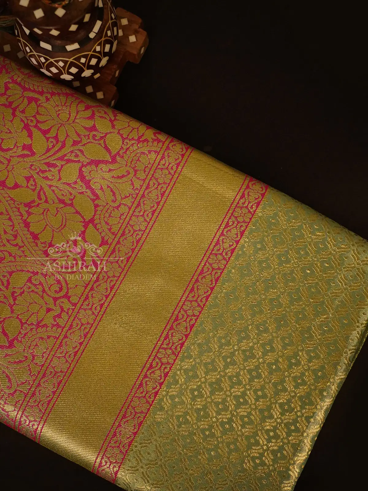 Pista Green Semi Banaras Silk Saree Adorned In Brocade Design With Zari Border