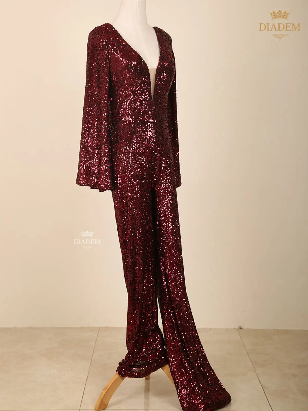 Maroon Sequins Embellished Jumpsuit