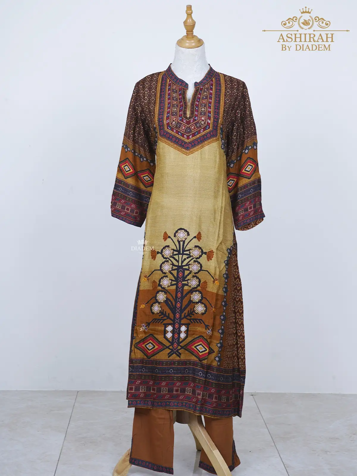 Dark Brown Straight Cut Suit  Adorned In Embroideries And Prints Along With Pant