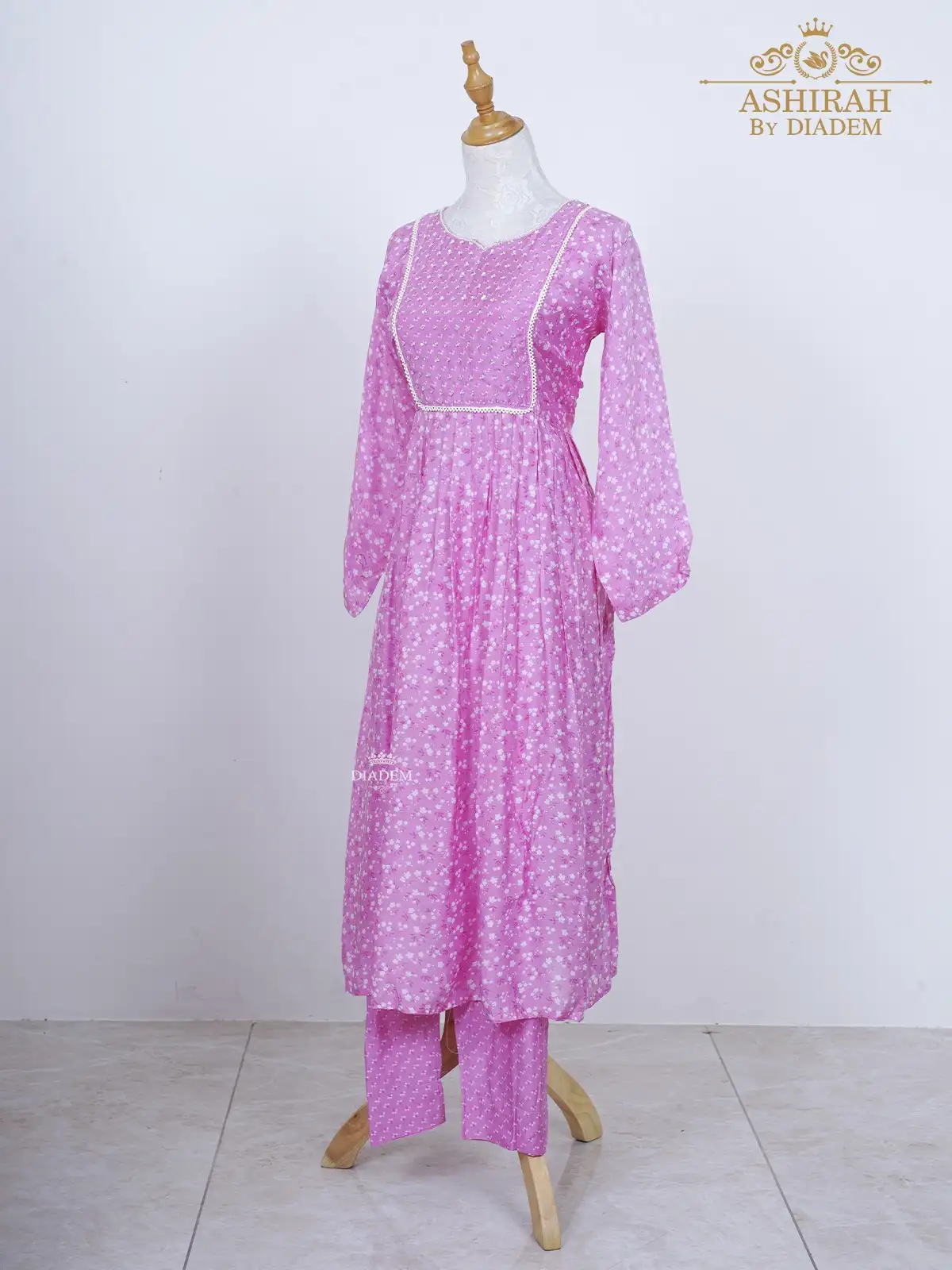 Pink Anarkali Suit Adorned In Floral Prints And Beads With Pant