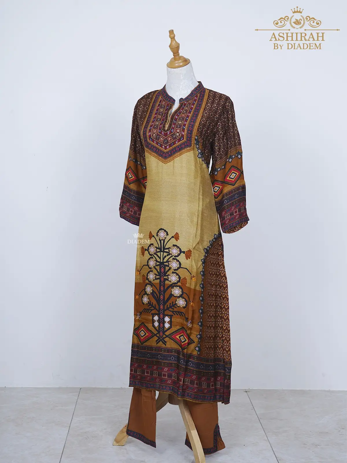 Dark Brown Straight Cut Suit  Adorned In Embroideries And Prints Along With Pant