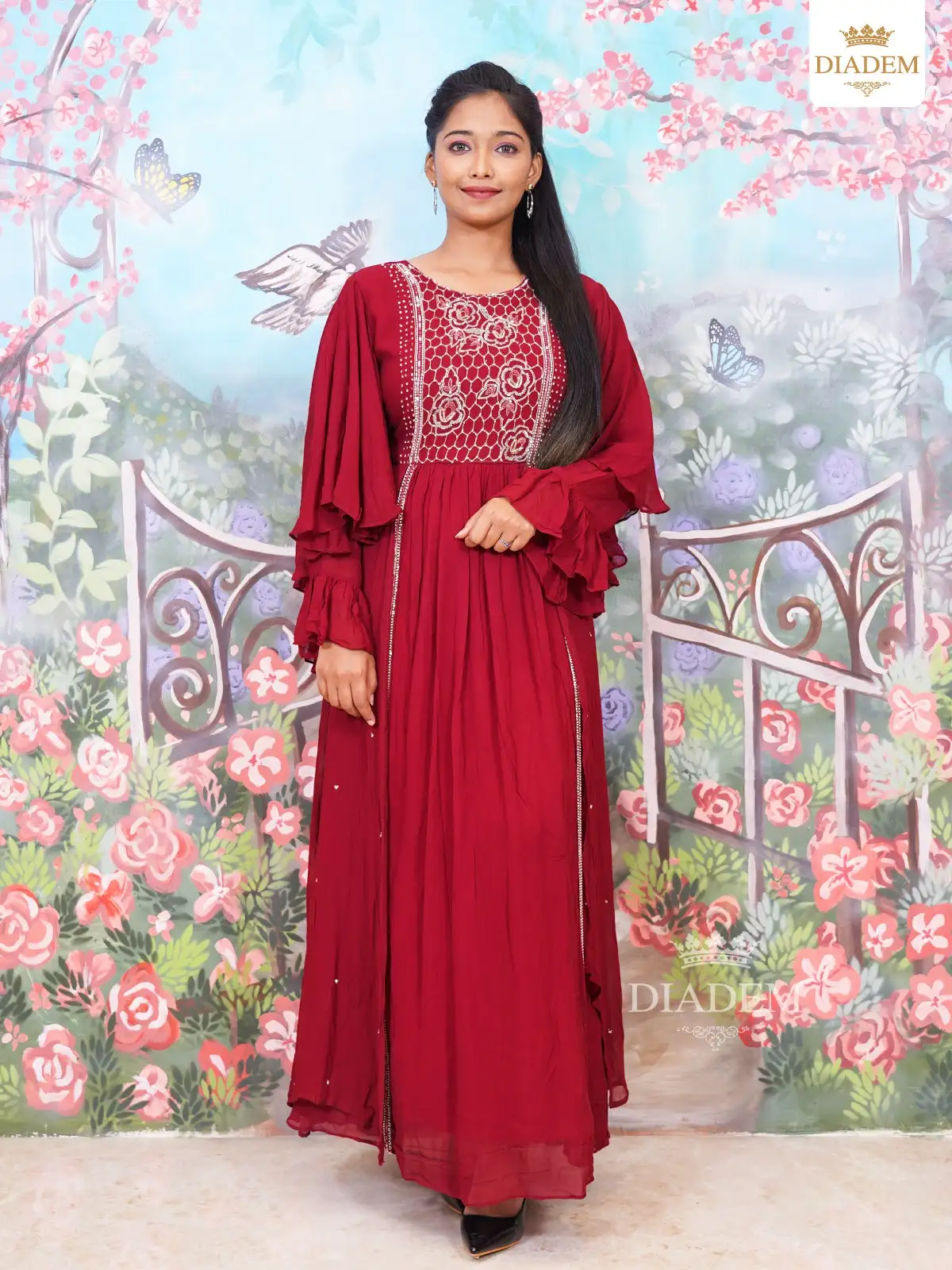Embroidery And Unique Style Ruffled Sleeve Kurti