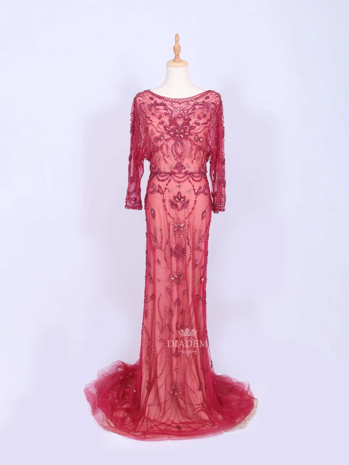 Buy Persian Red Sequins Embellished Gown With Sheer Net On The Waist KALKI  Fashion India