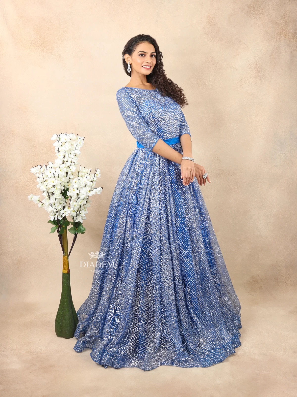 Royal Blue Ball Gown Adorned With Glitters