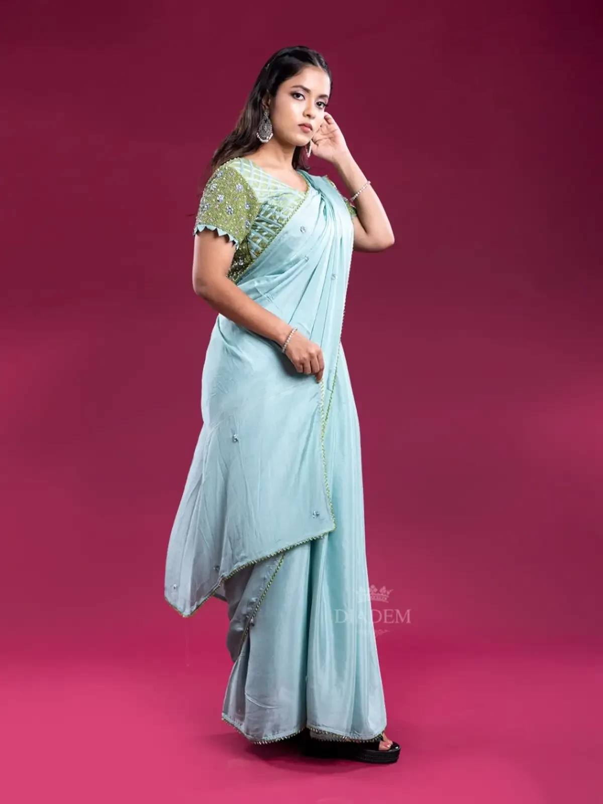Light Blue Georgette Saree With Embroidery Blouse