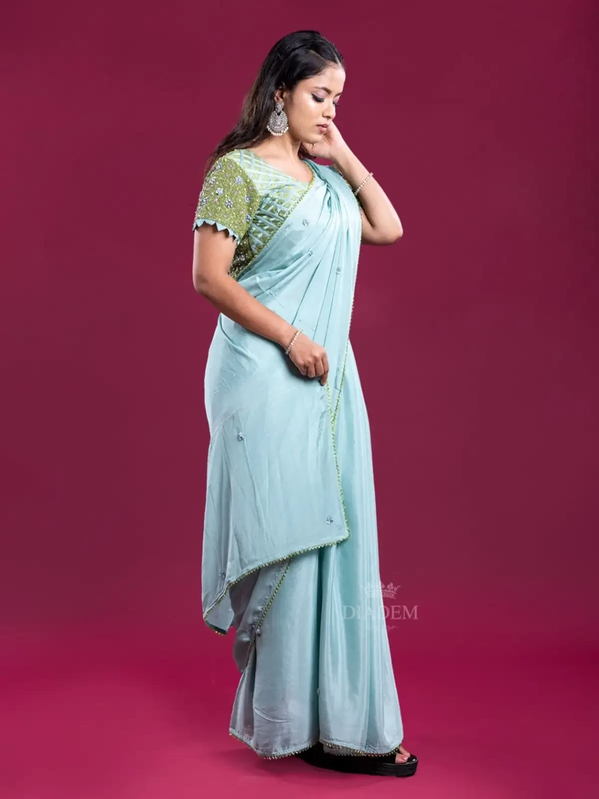 Light Blue Georgette Saree With Embroidery Blouse