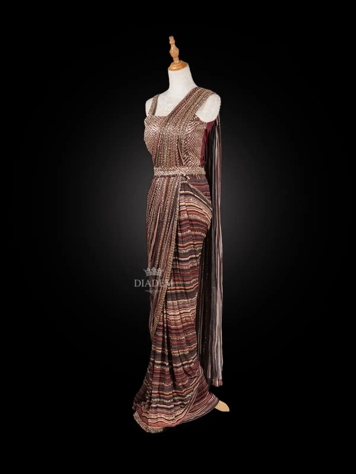 Multicolor Georgette Saree Adorned In Sequins With Blouse And Waist Belt
