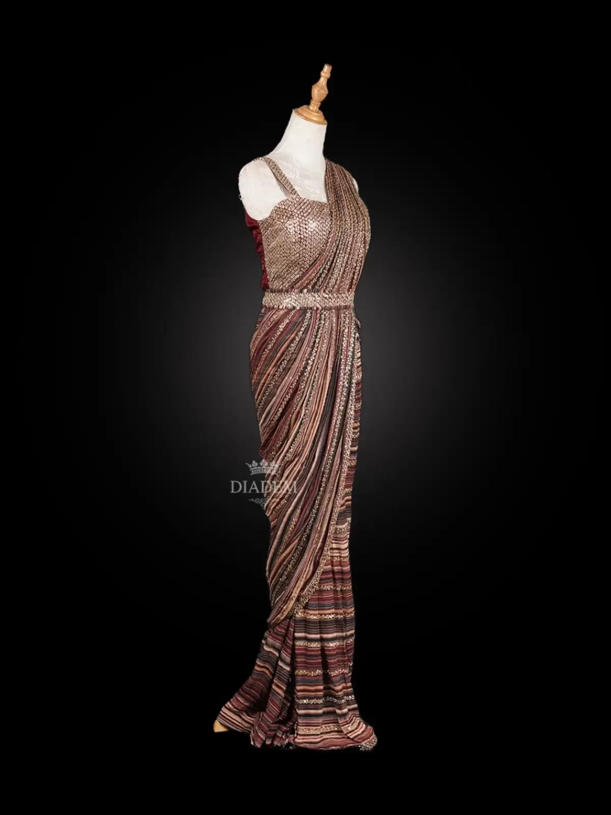 Multicolor Georgette Saree Adorned In Sequins With Blouse And Waist Belt