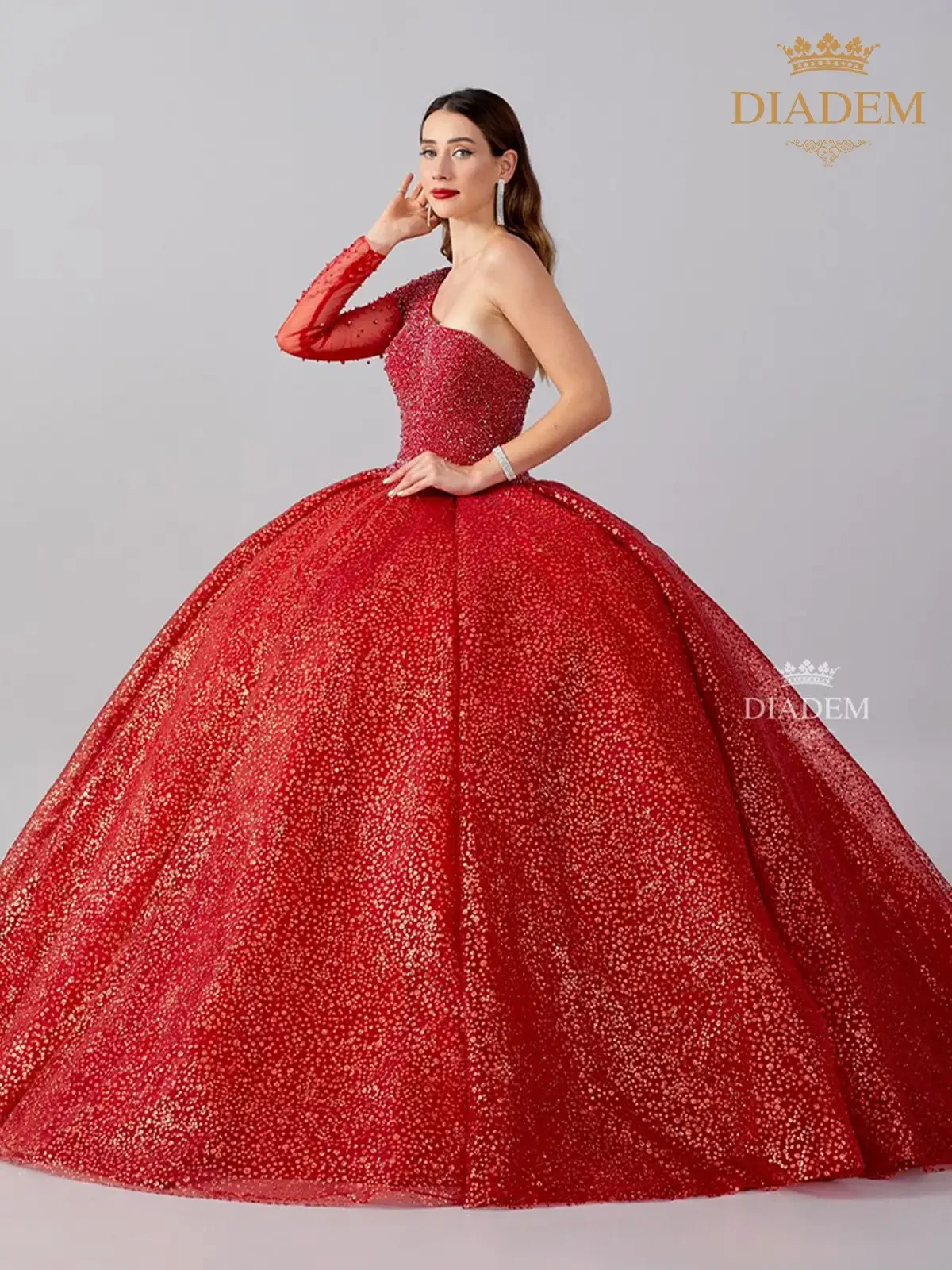 Red Ball Gown Embellished With Sequins