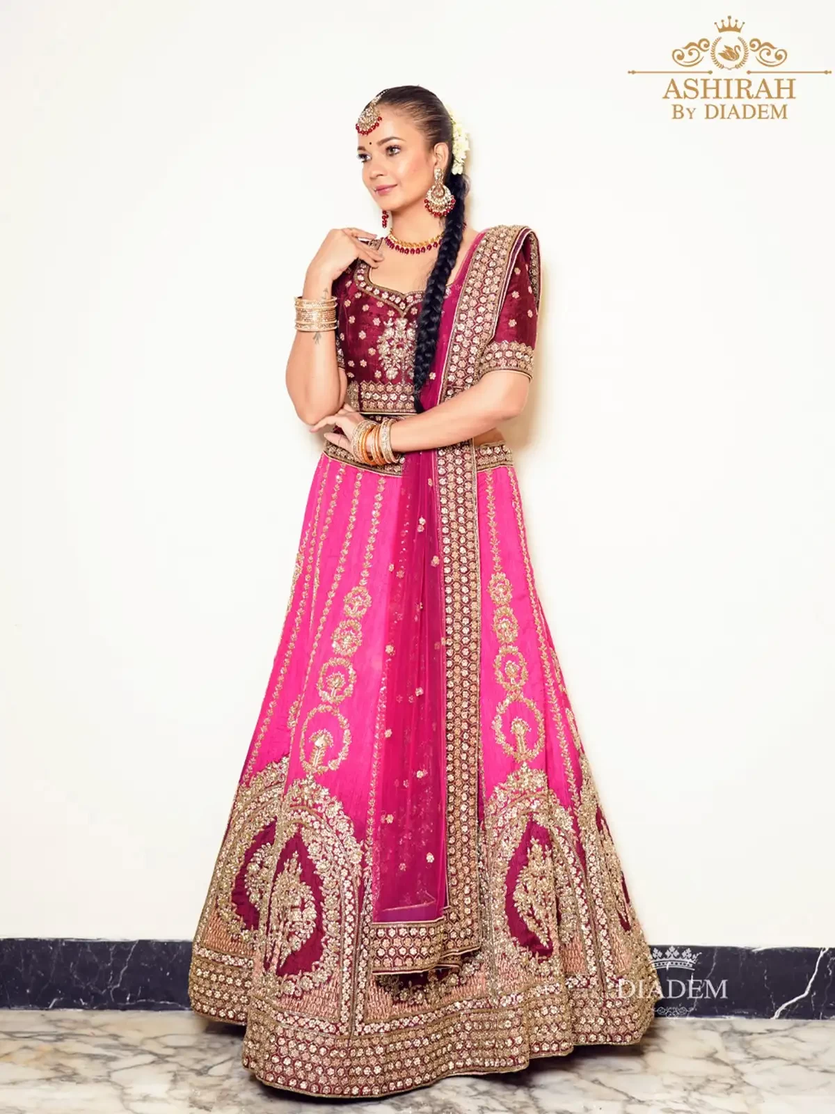 Pink Lehenga Embellished With Floral Design Beads And Stones With Dupatta