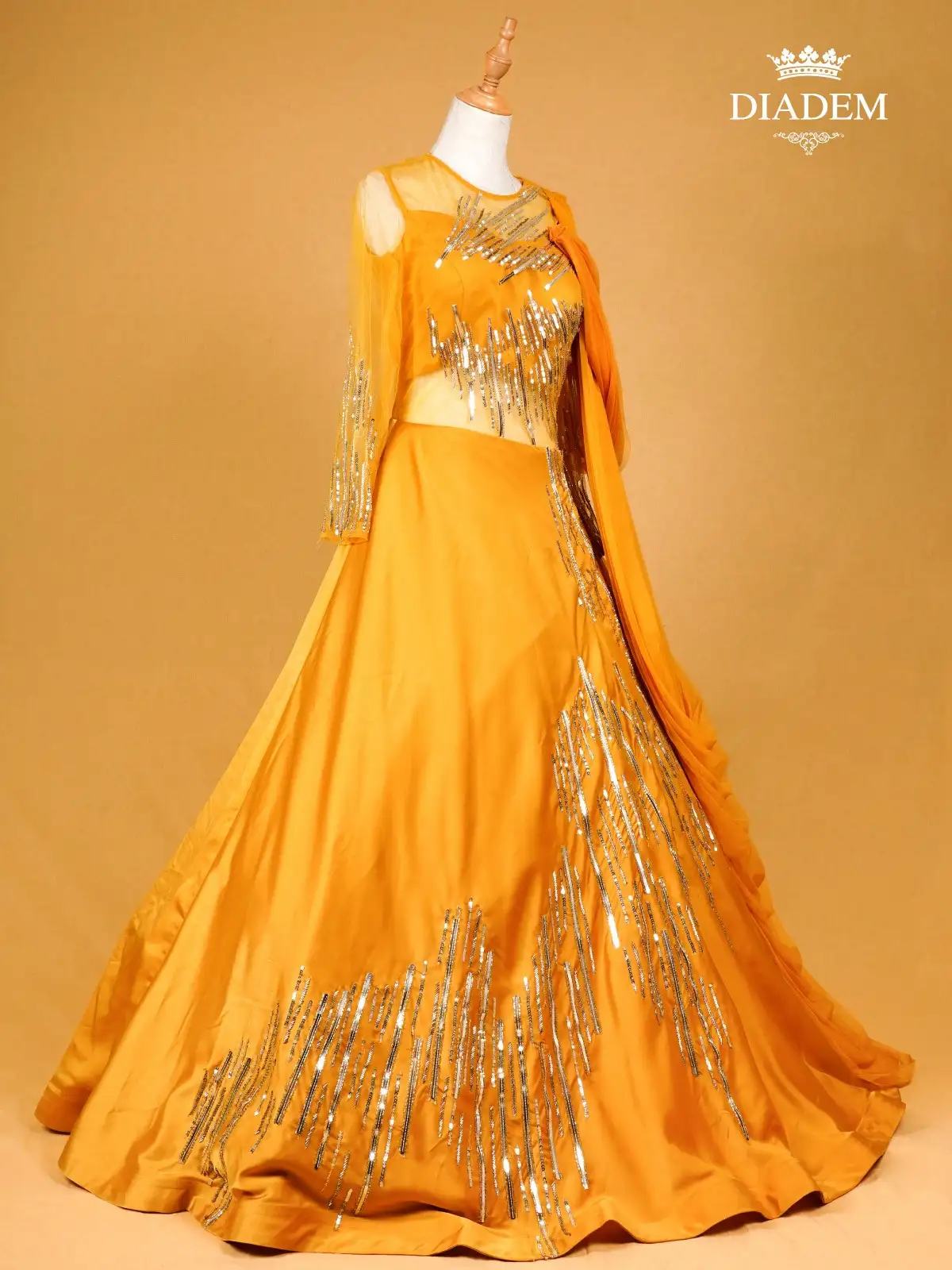 Chrome Yellow Gown Enhanced With Sequins