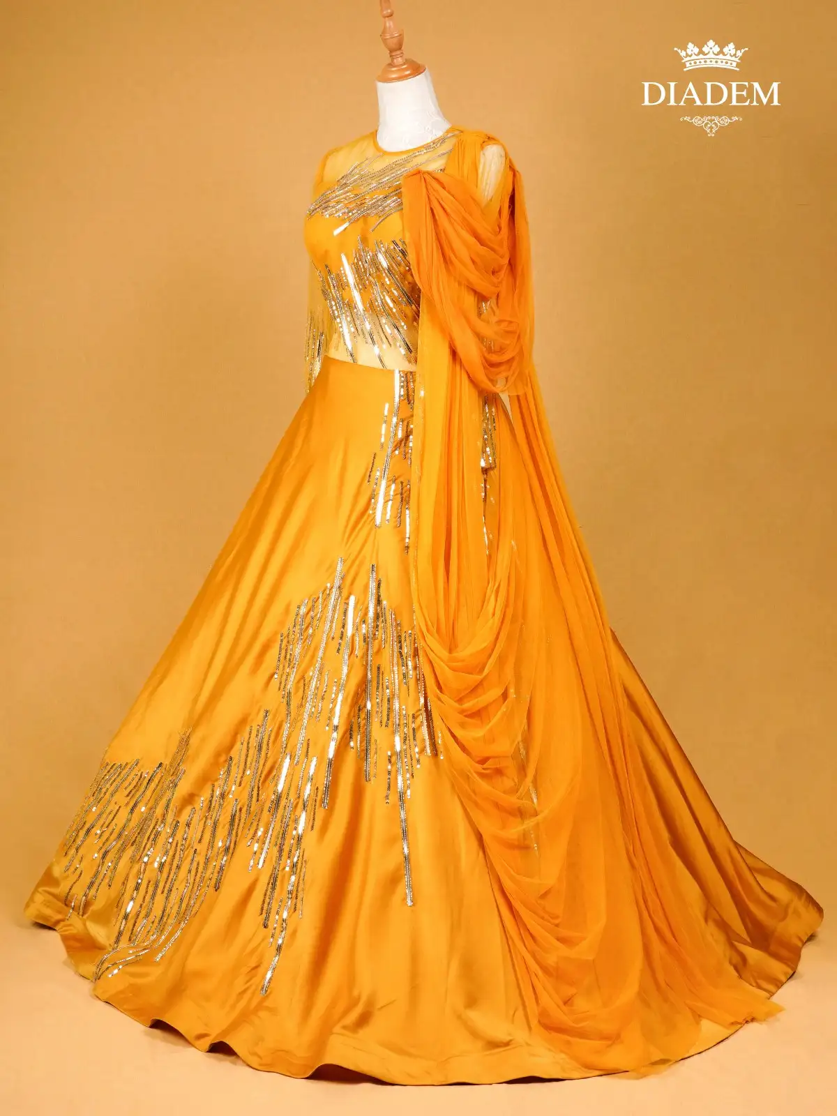Chrome Yellow Gown Enhanced With Sequins