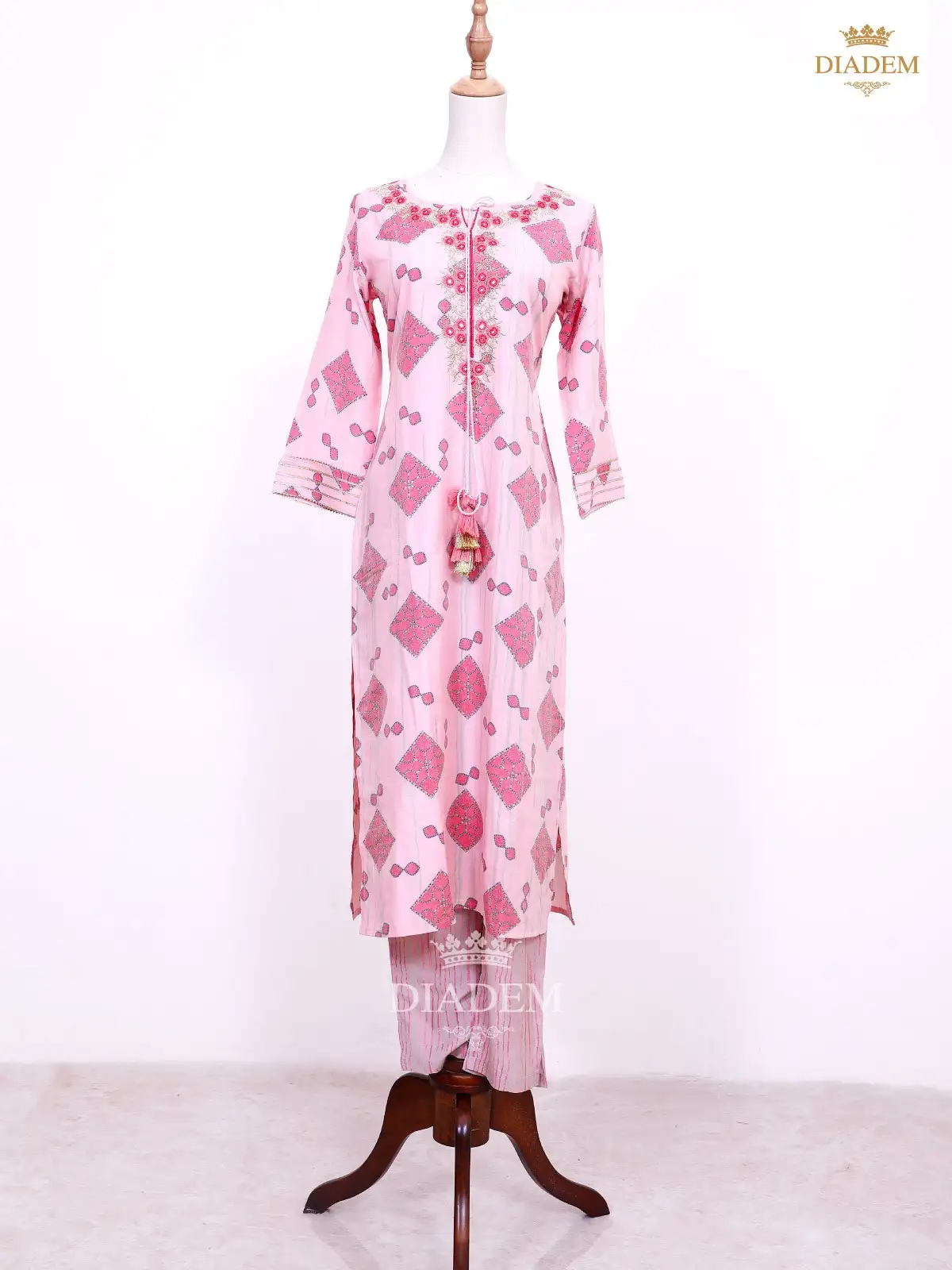 Pink Box Printed And Neck Embroided Salwar Suit With Straight Pants