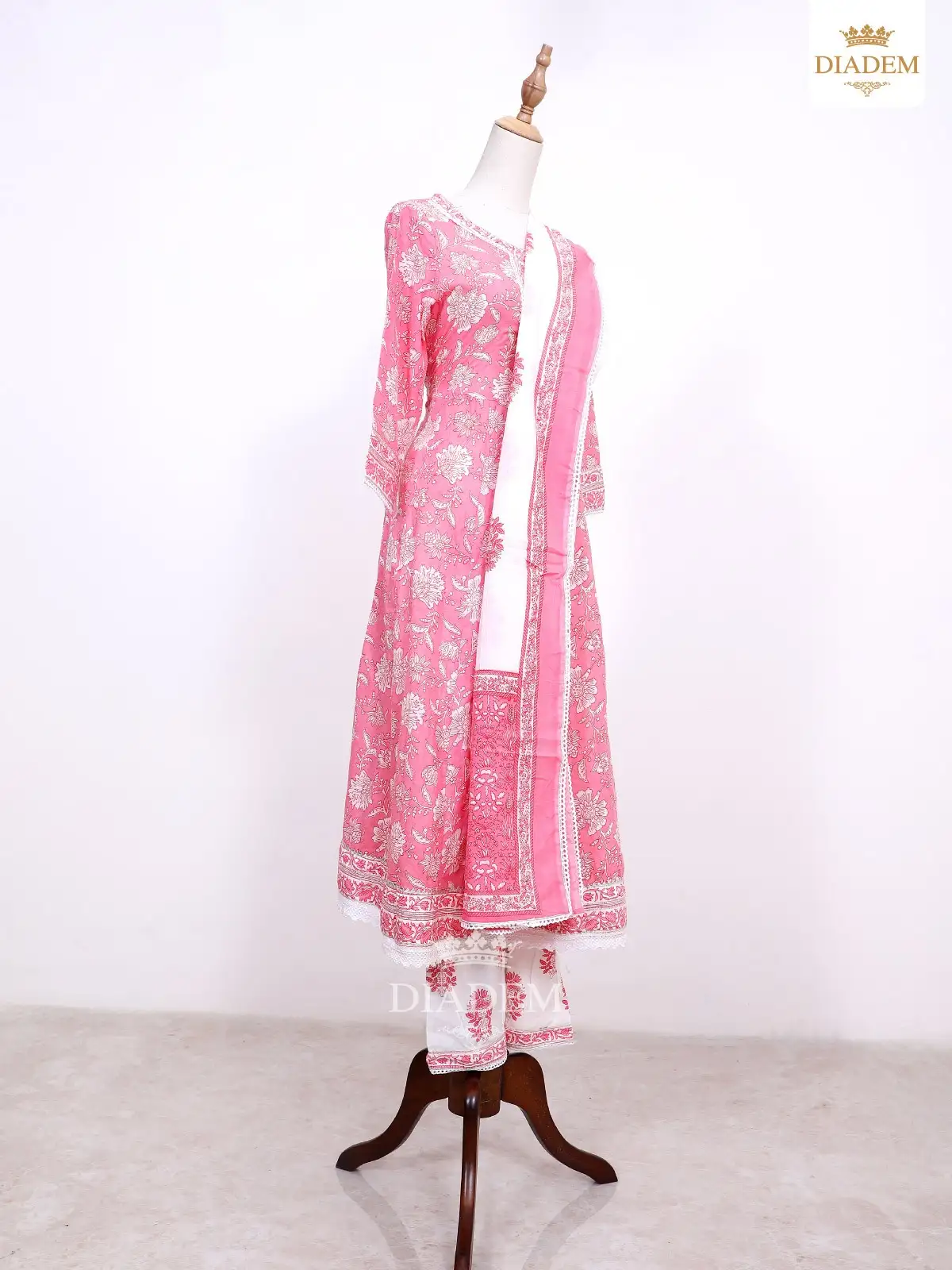 Pink Straight Cut Suit Enhanced With Floral Prints And Dupatta