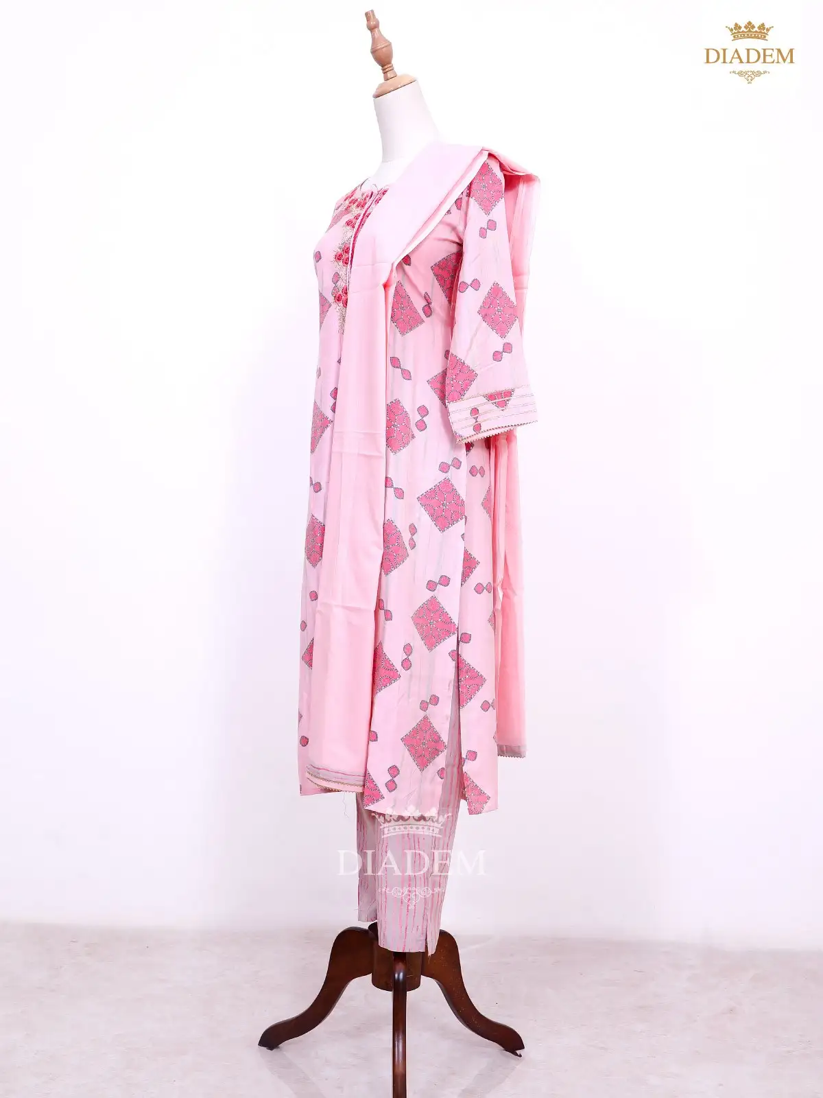 Pink Box Printed And Neck Embroided Salwar Suit With Straight Pants