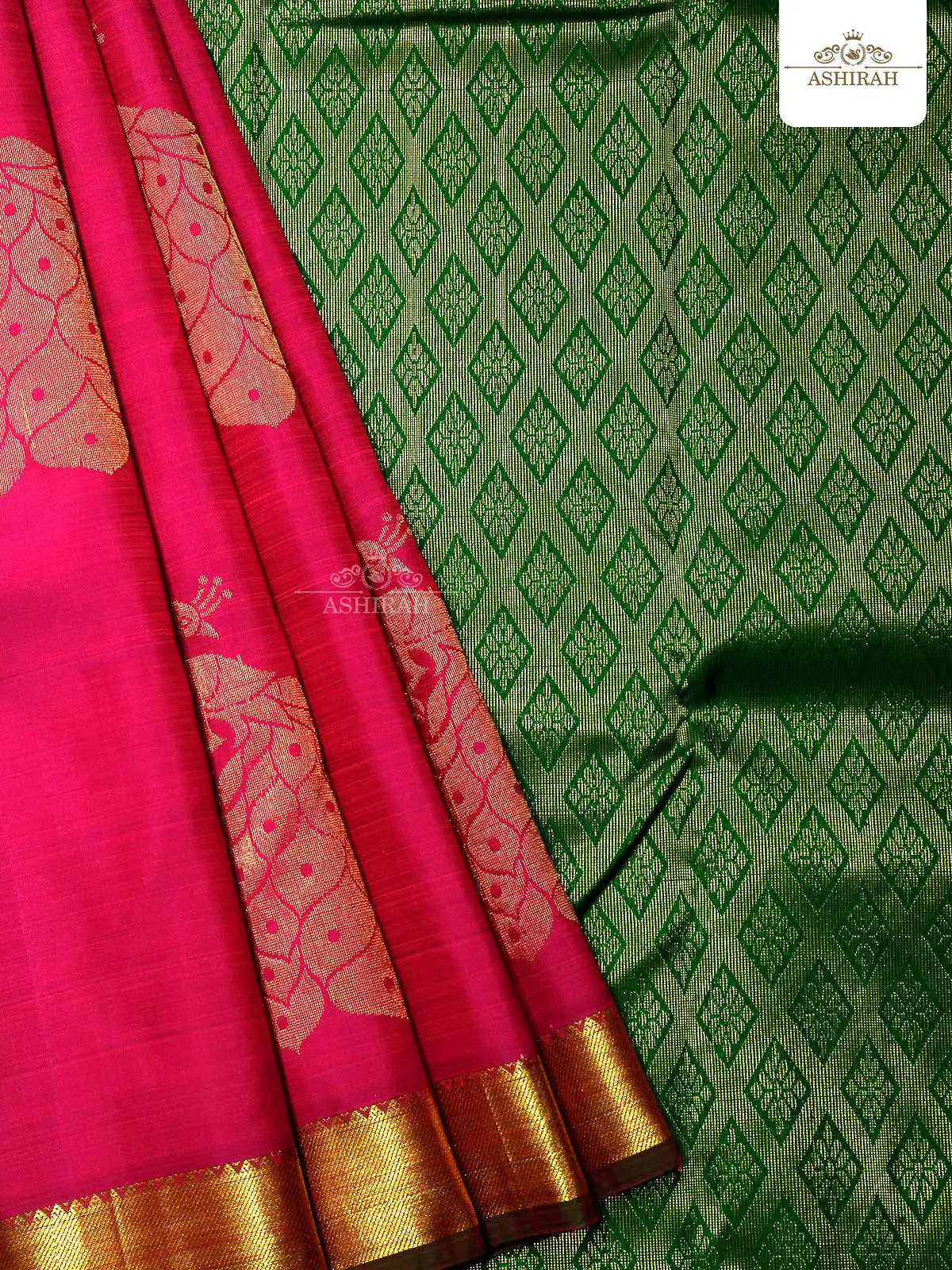 Dark Pink Pure Kanchipuram Silk Saree With Peacock Motifs On The Body And Zari Border