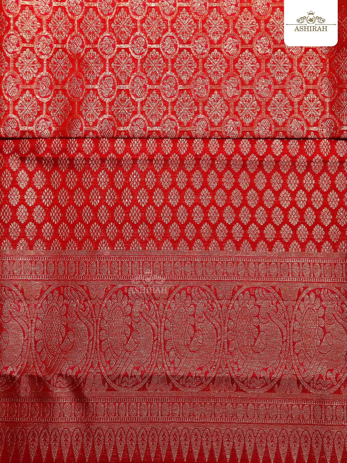 Red Pure Kanchipuram Silk Saree With Brocade On The Body And Pigeon Motifs Zari Border