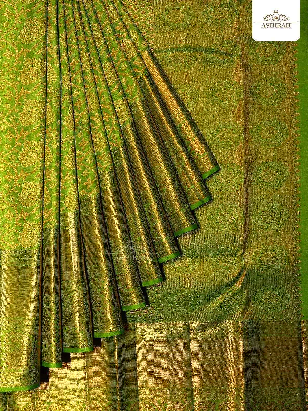 Parrot Green Pure Kanchipuram Silk Saree With Brocade On The Body And Peacock Motifs Zari Border