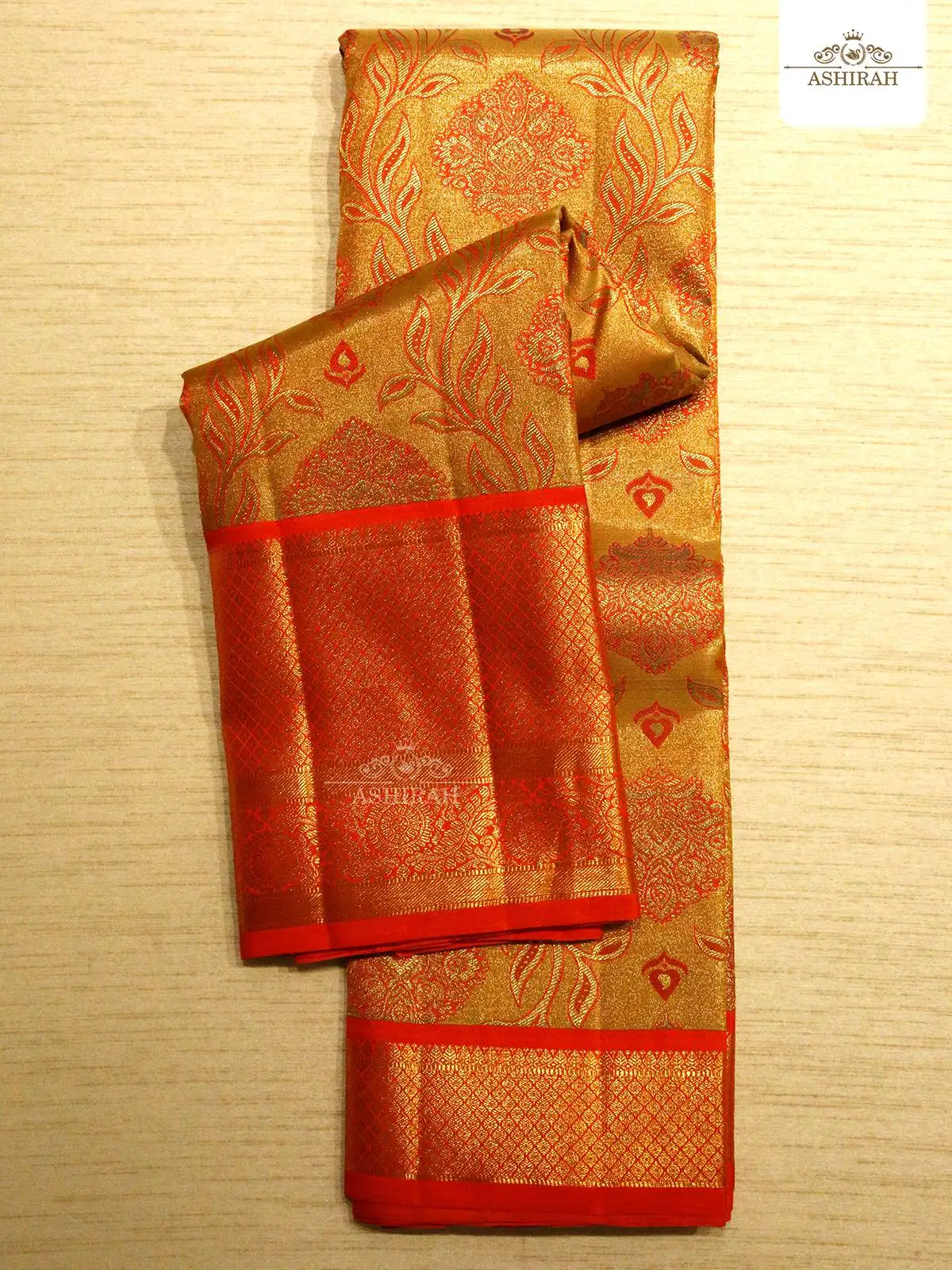 Orange Pure Kanchipuram Silk Saree With Zari Brocade On The Body And Zari Border